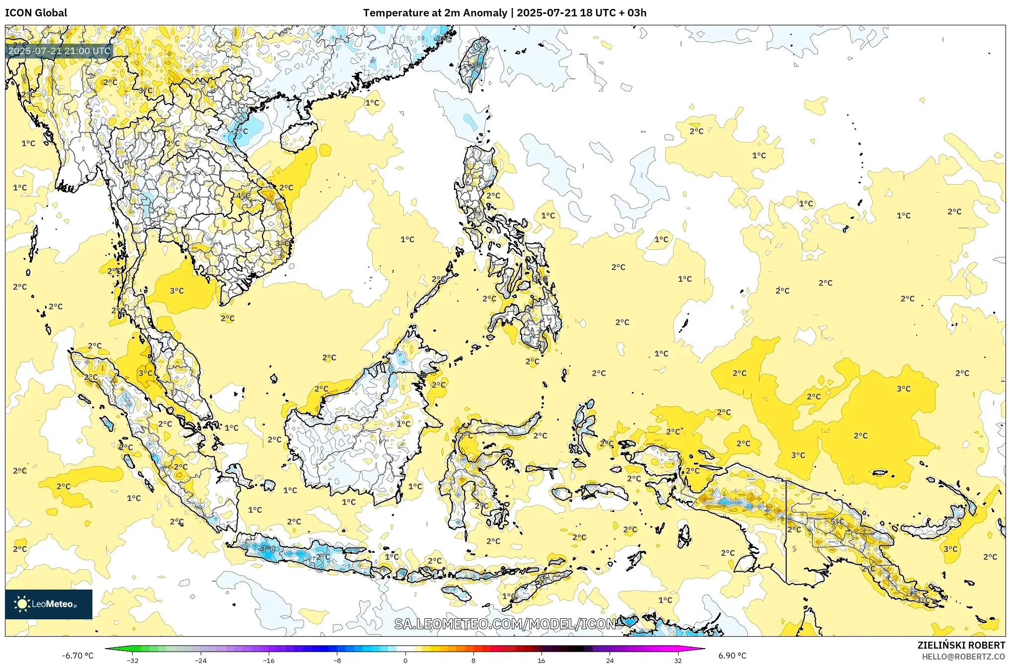 ICON model - South East Asia, Temperature at 2m Anomaly ICON model - South East Asia, Temperature at 2m Anomaly