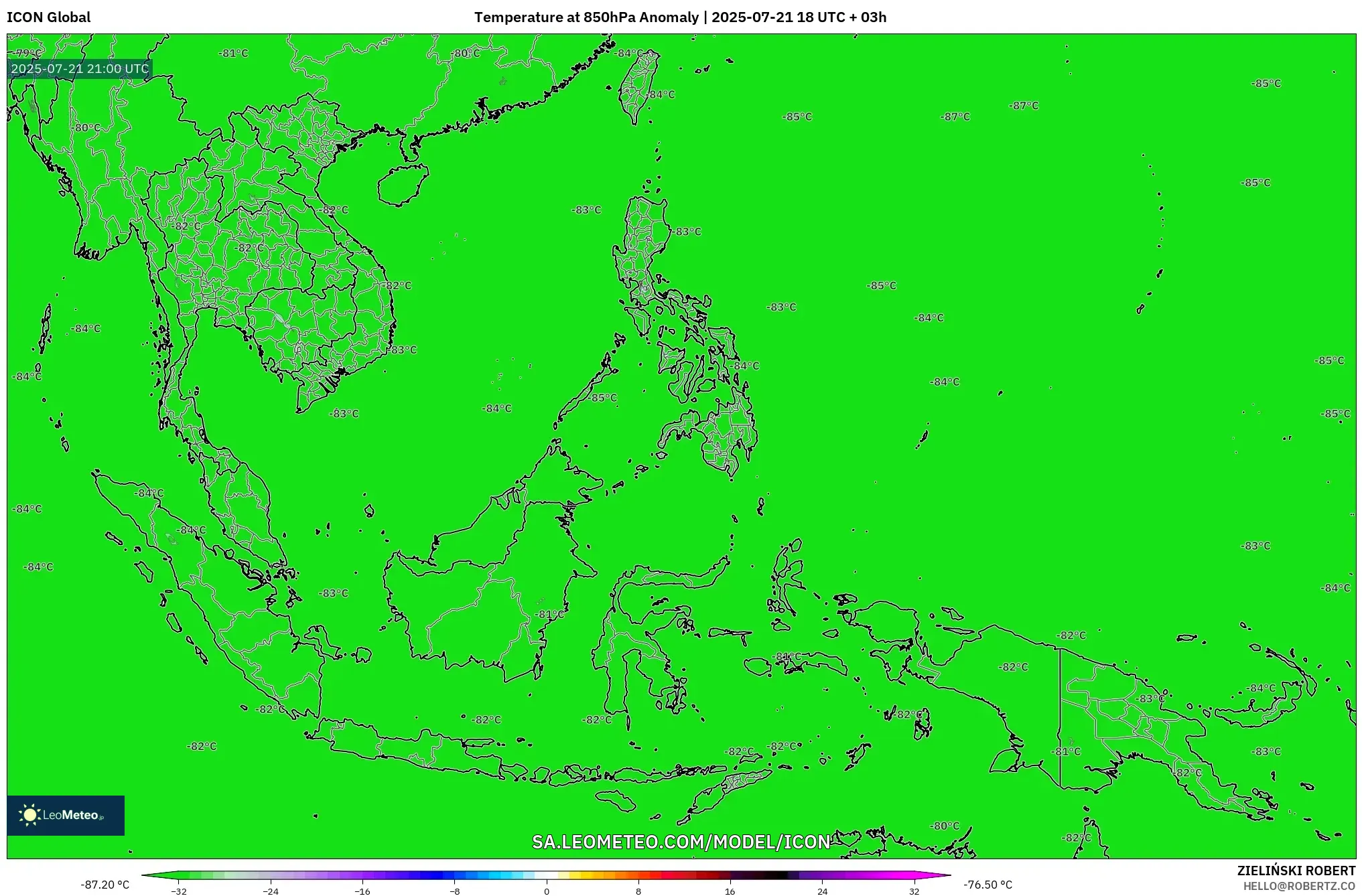 ICON model - South East Asia, Temperature at 850hPa Anomaly ICON model - South East Asia, Temperature at 850hPa Anomaly