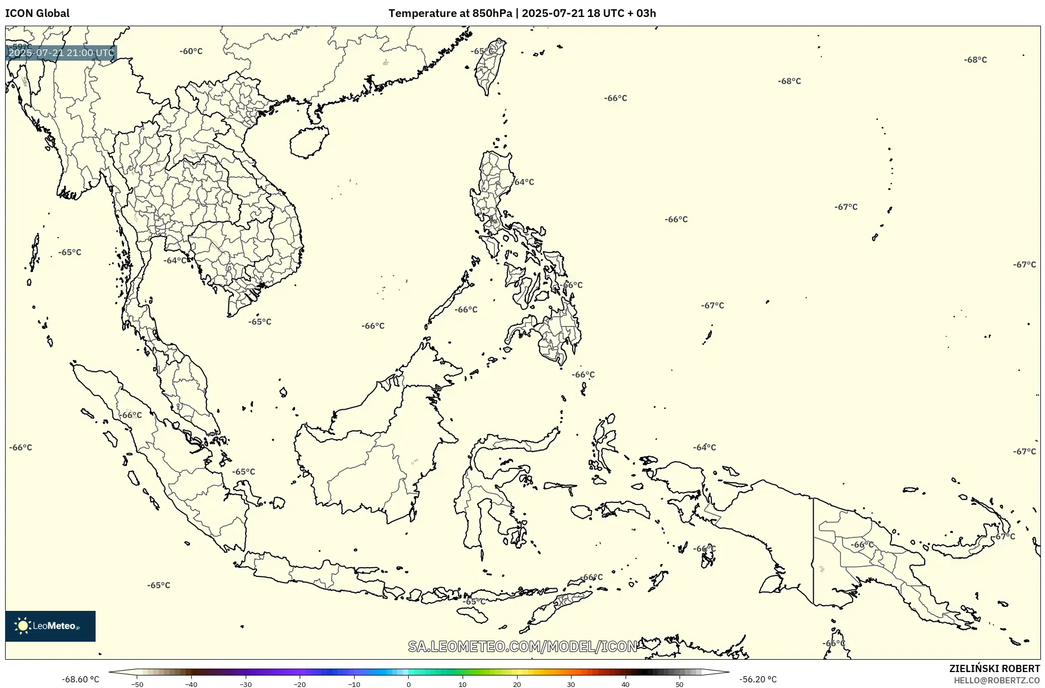 ICON model - South East Asia, Temperature at 850hPa ICON model - South East Asia, Temperature at 850hPa