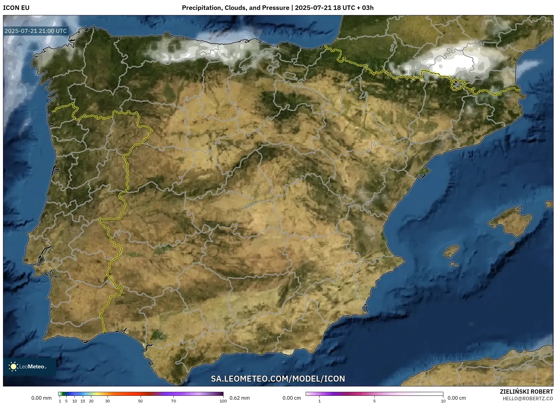 ICON model - Spain, Precipitation, Clouds, and Pressure ICON model - Spain, Precipitation, Clouds, and Pressure