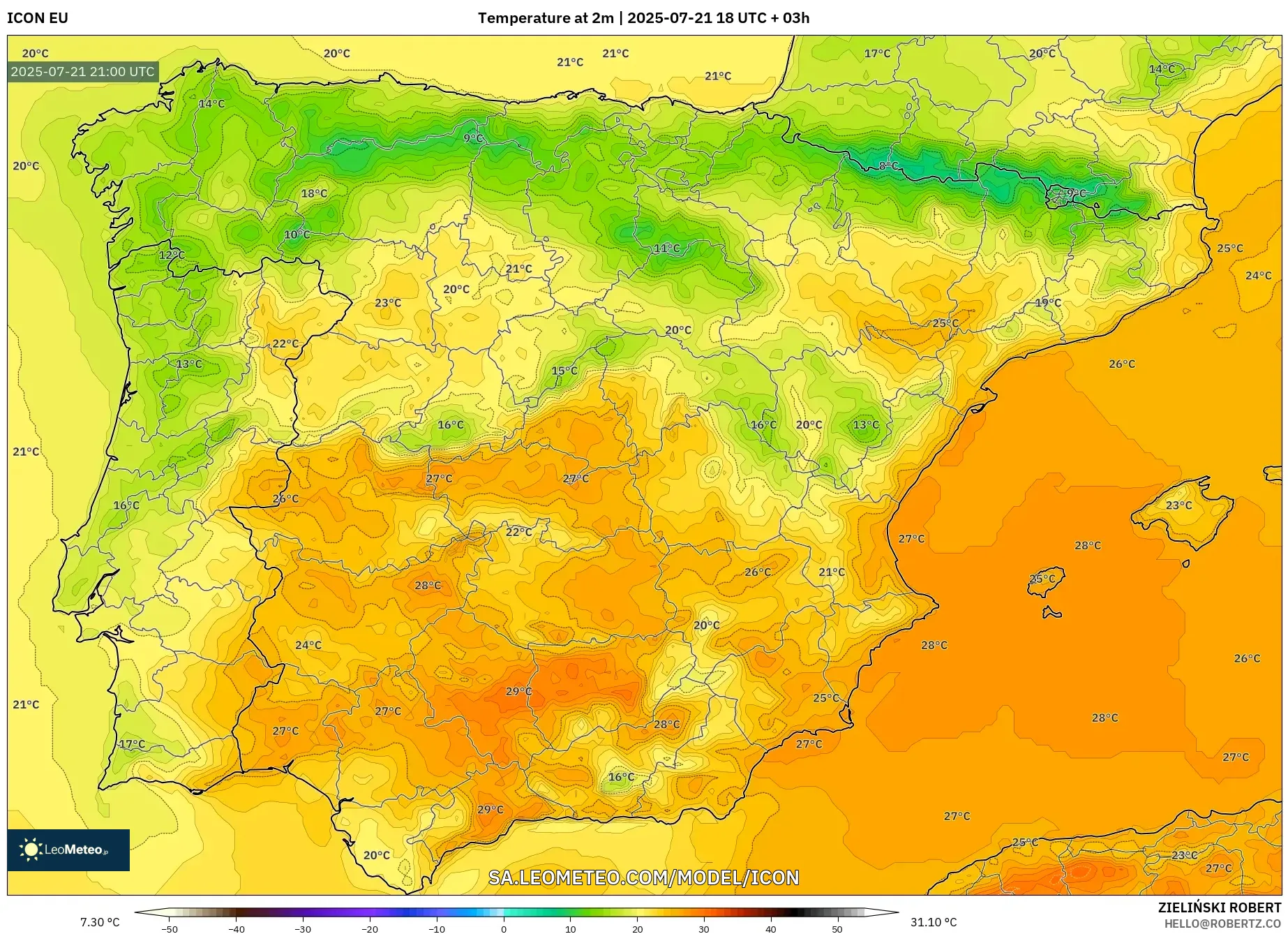ICON model - Spain, Temperature at 2m ICON model - Spain, Temperature at 2m