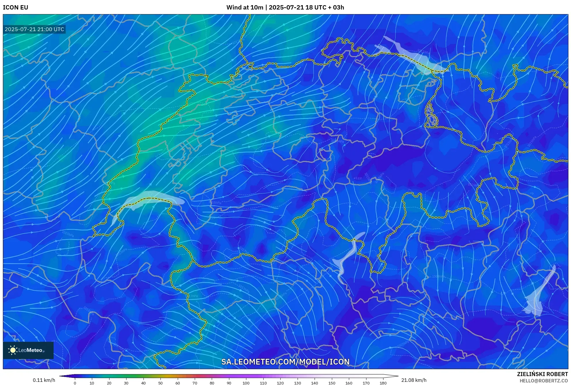 ICON model - Switzerland, Wind at 10m ICON model - Switzerland, Wind at 10m