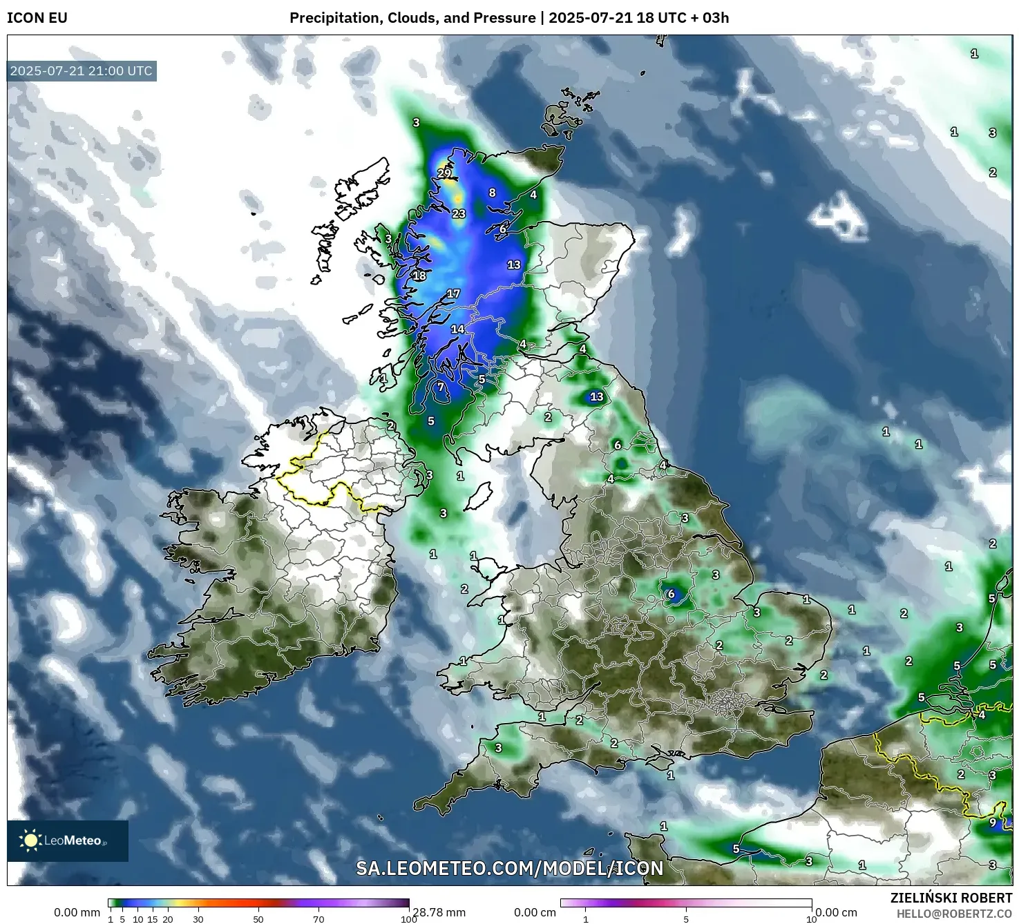 ICON model - United Kingdom, Precipitation, Clouds, and Pressure ICON model - United Kingdom, Precipitation, Clouds, and Pressure
