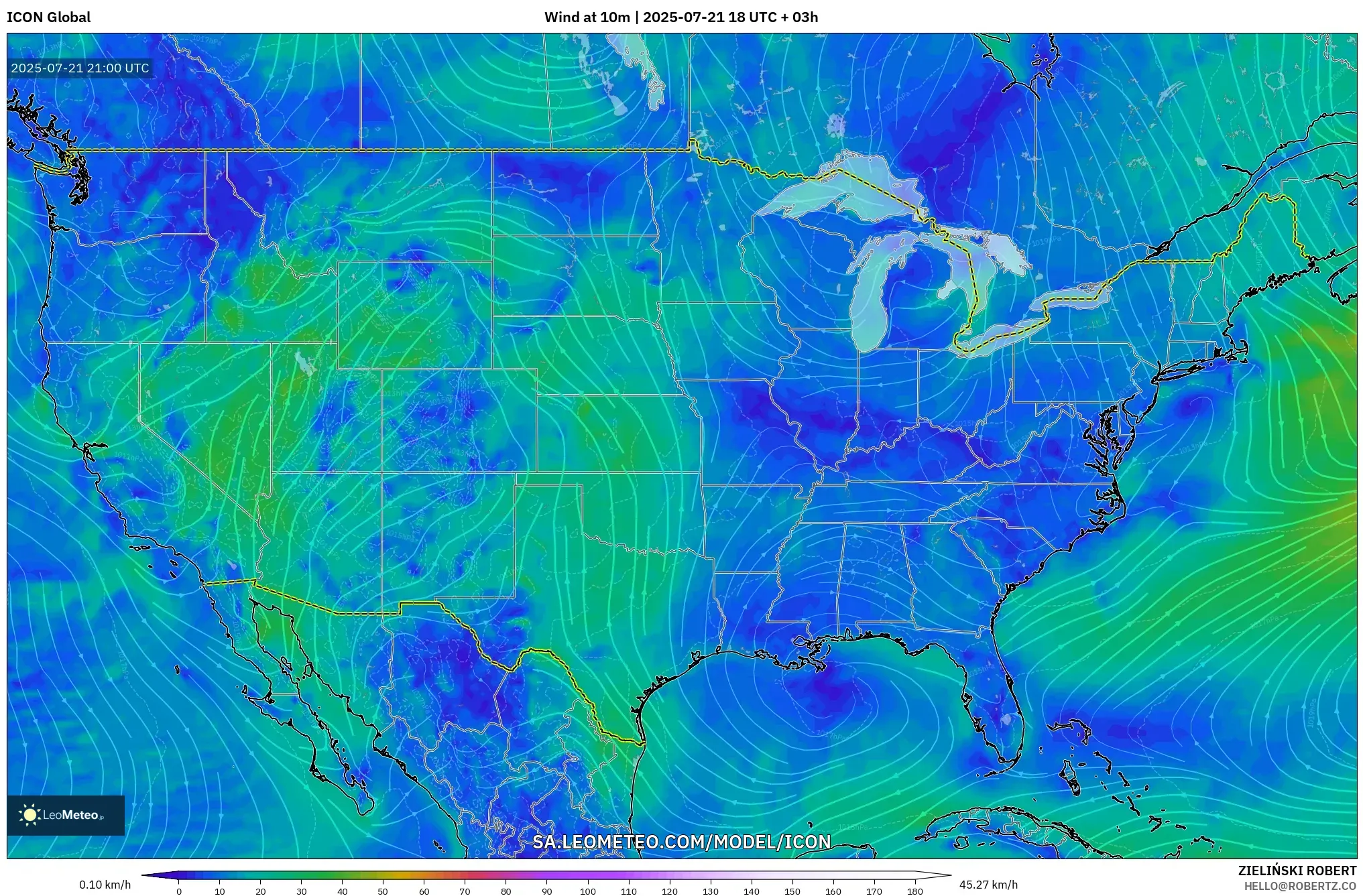 ICON model - United States, Wind at 10m ICON model - United States, Wind at 10m