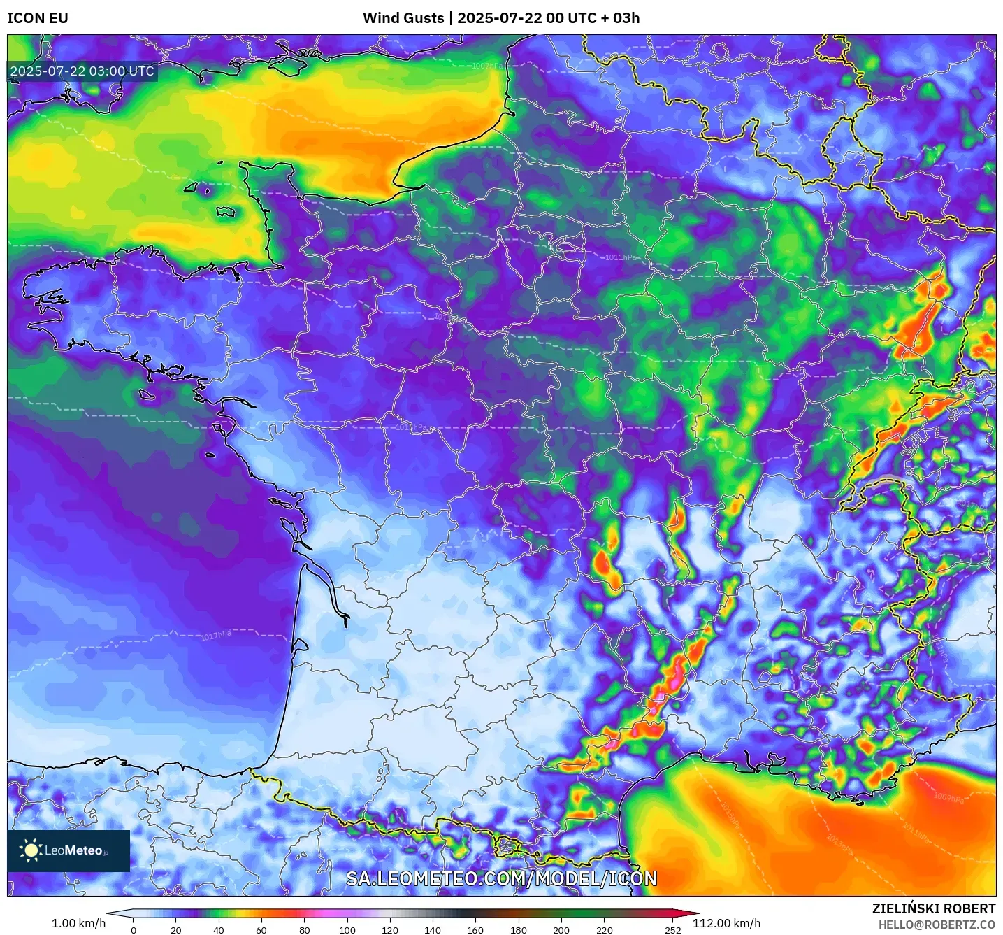 ICON model - France, Wind Gusts ICON model - France, Wind Gusts