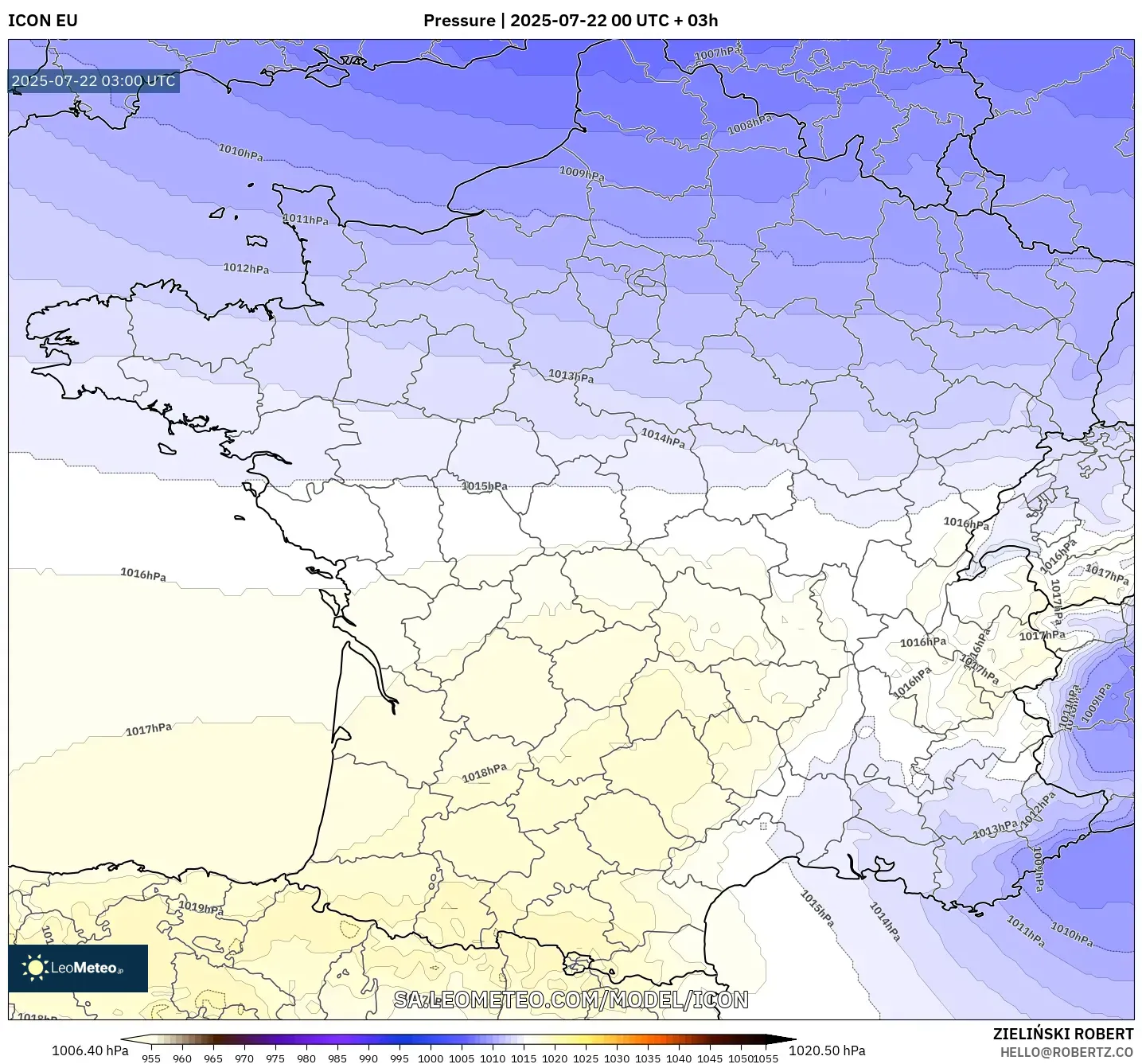 ICON model - France, Pressure ICON model - France, Pressure