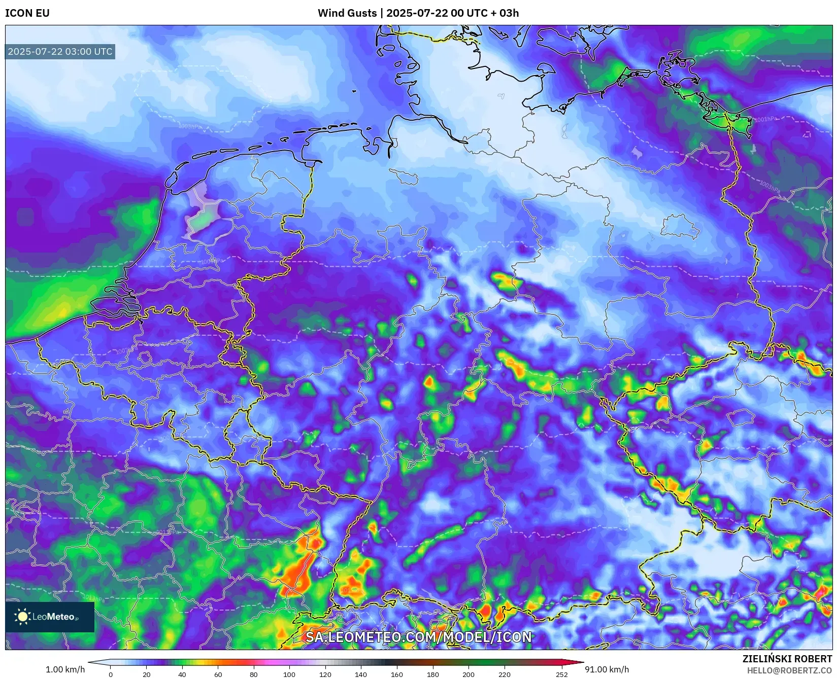 ICON model - Germany, Wind Gusts ICON model - Germany, Wind Gusts