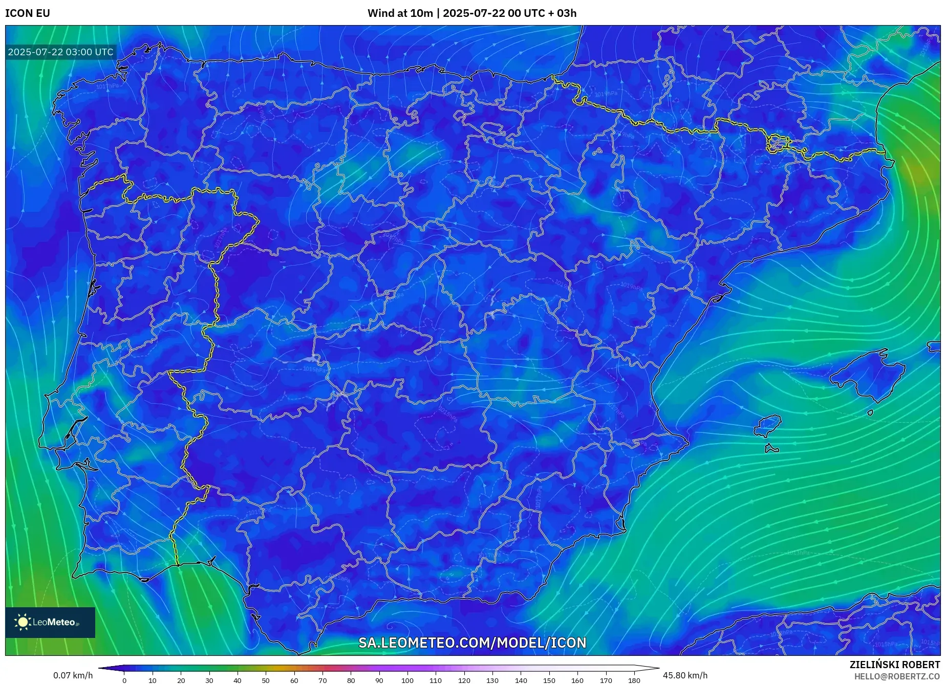 ICON model - Spain, Wind at 10m ICON model - Spain, Wind at 10m