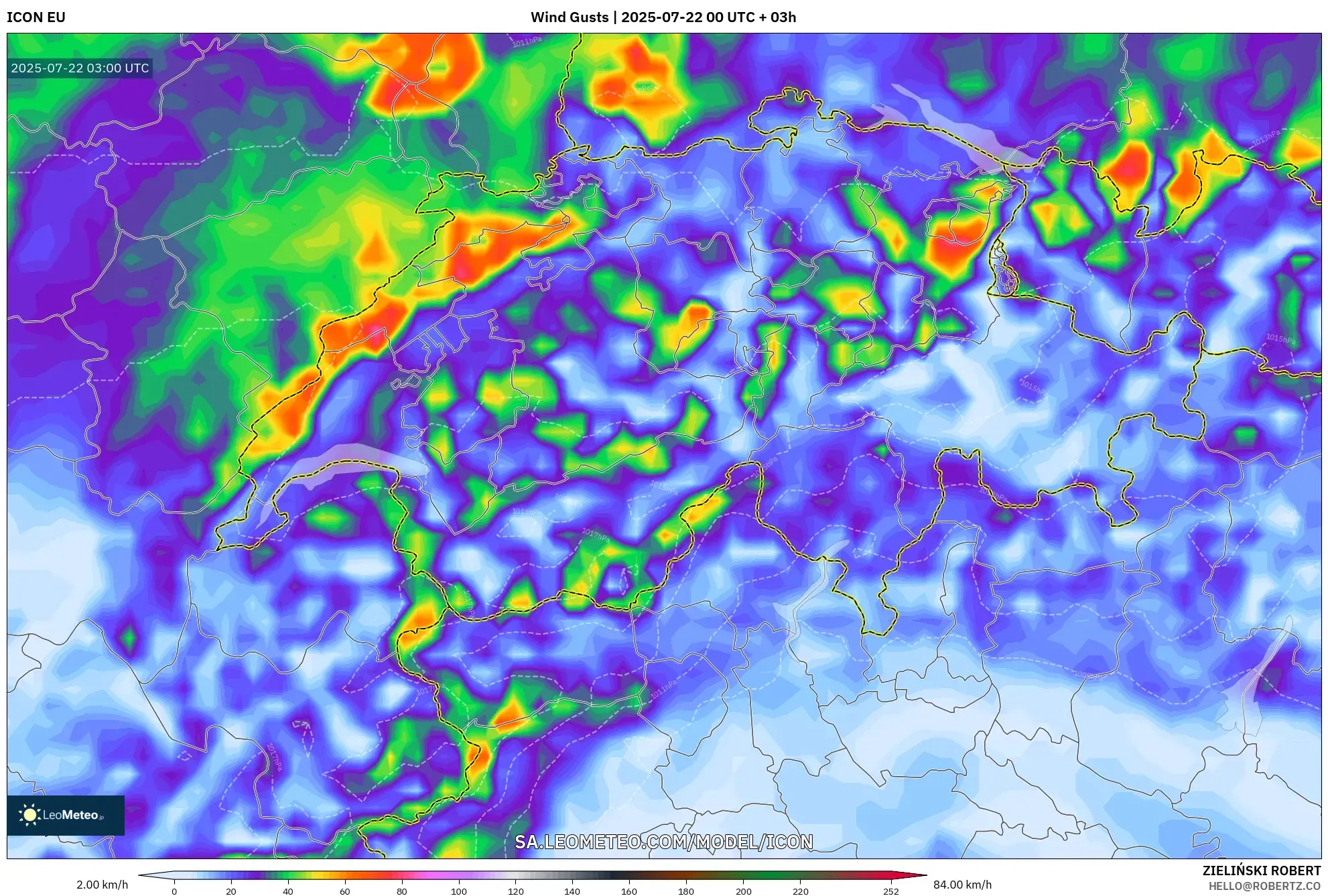 ICON model - Switzerland, Wind Gusts ICON model - Switzerland, Wind Gusts