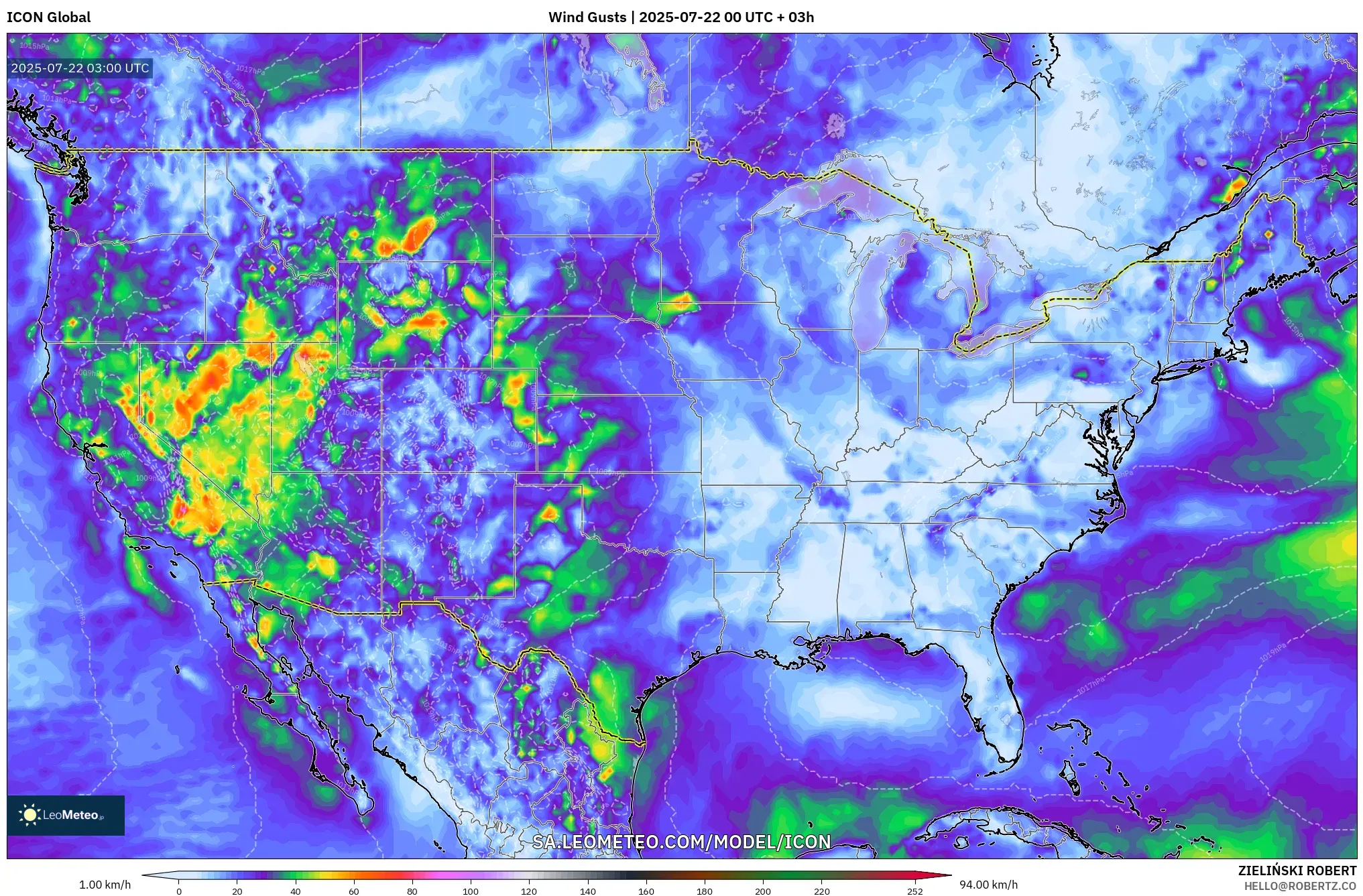ICON model - United States, Wind Gusts ICON model - United States, Wind Gusts