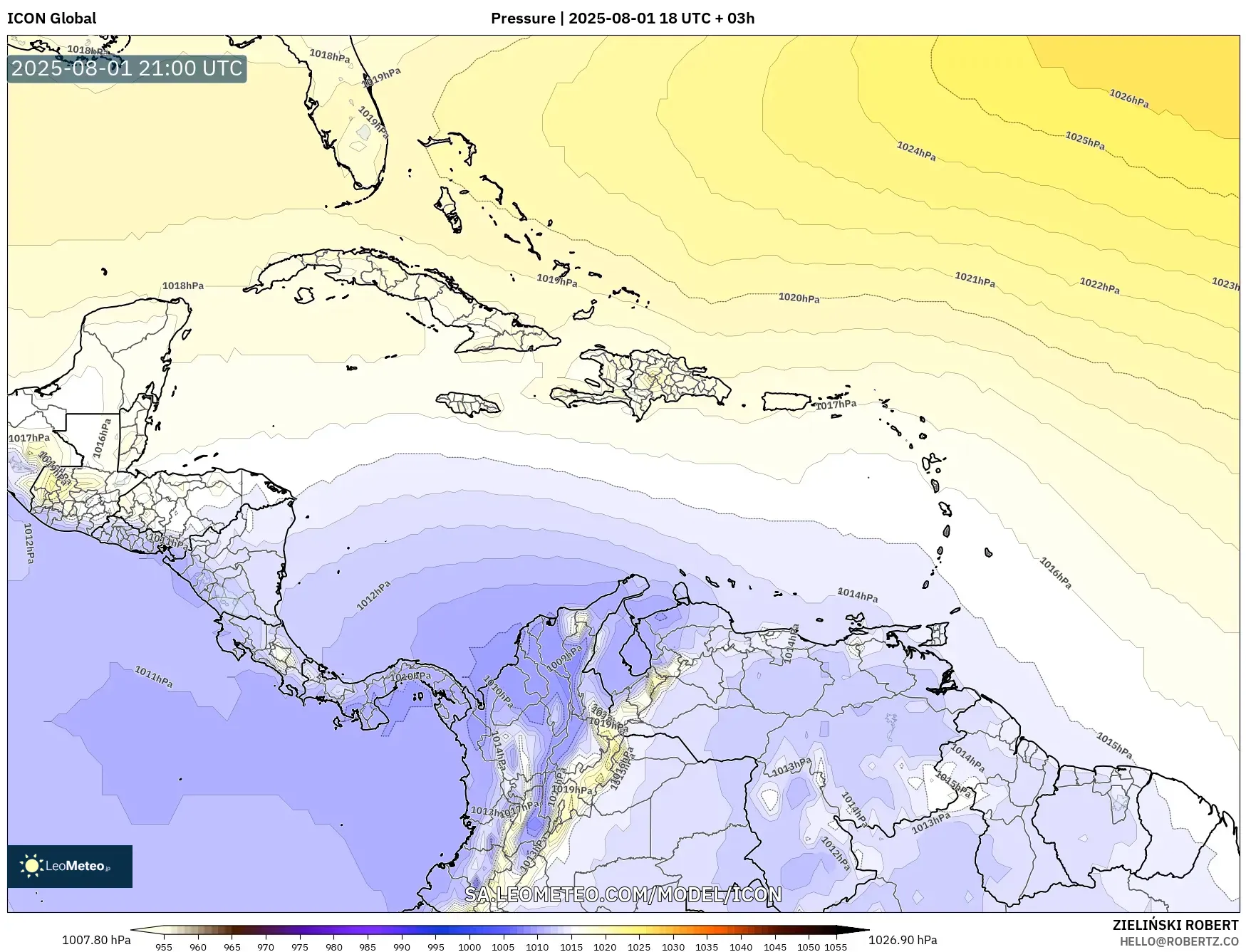 ICON model - Caribbean, Pressure