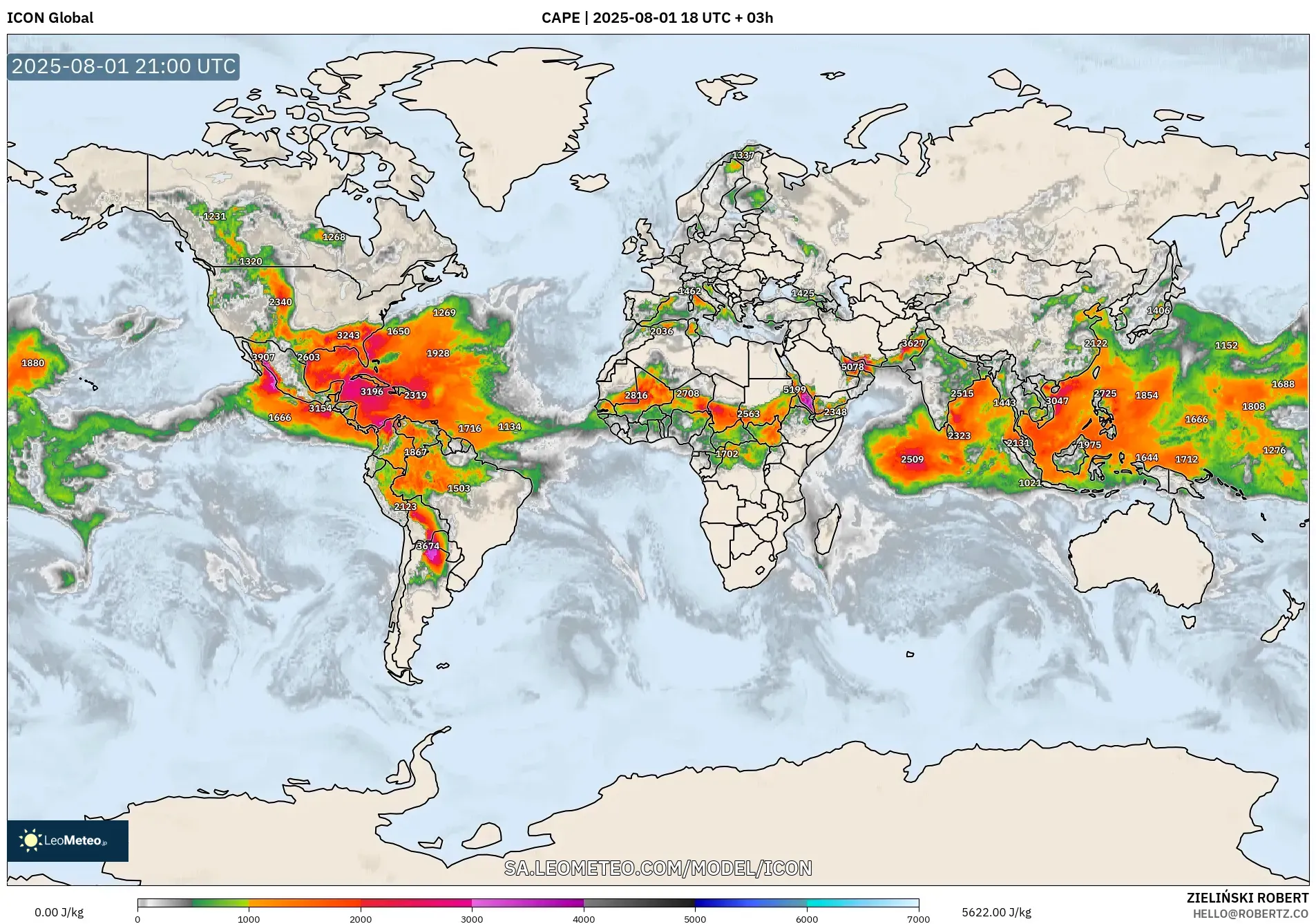 ICON model - World, CAPE ICON model - World, CAPE
