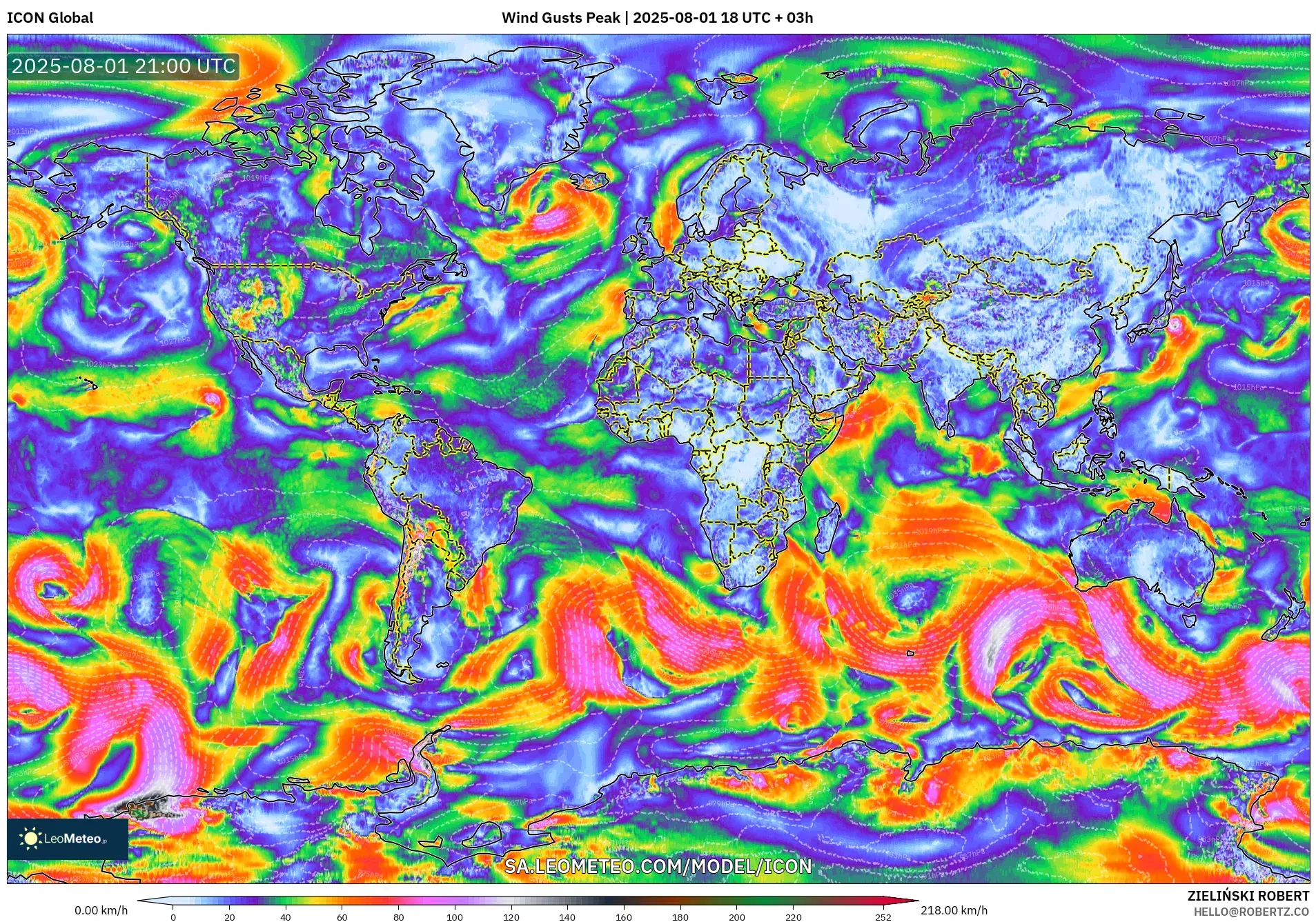 ICON model - World, Wind Gusts Peak ICON model - World, Wind Gusts Peak