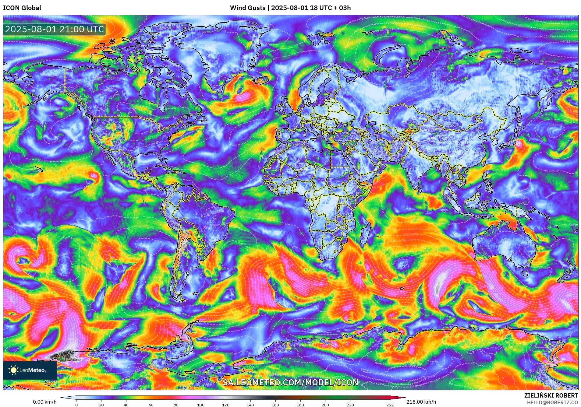 ICON model - World, Wind Gusts ICON model - World, Wind Gusts