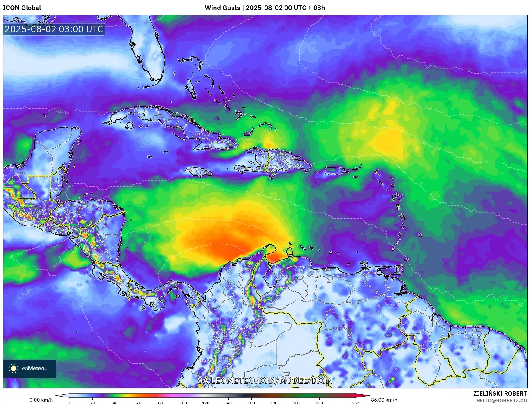 ICON model - Caribbean, Wind Gusts ICON model - Caribbean, Wind Gusts