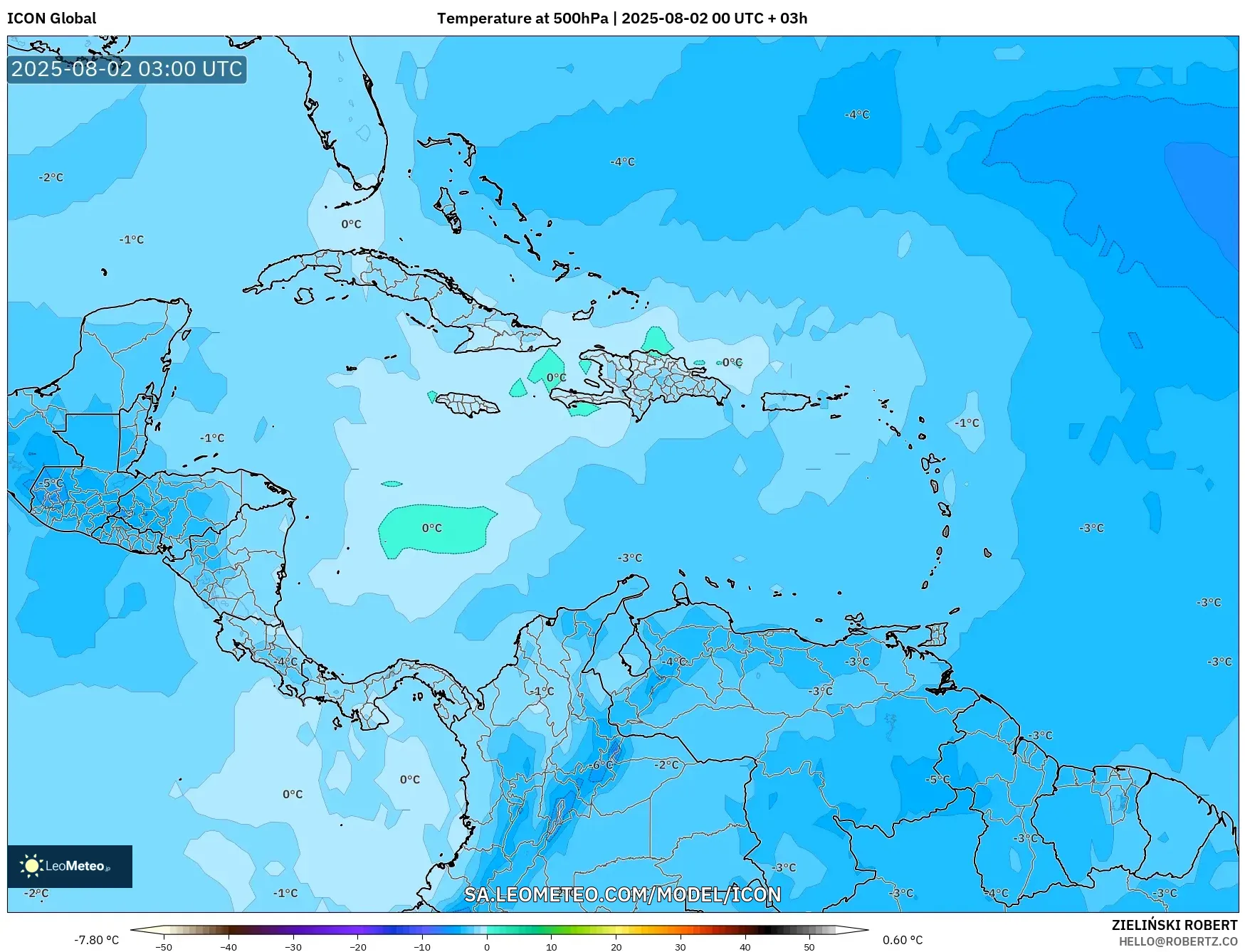 ICON model - Caribbean, Temperature at 500hPa ICON model - Caribbean, Temperature at 500hPa