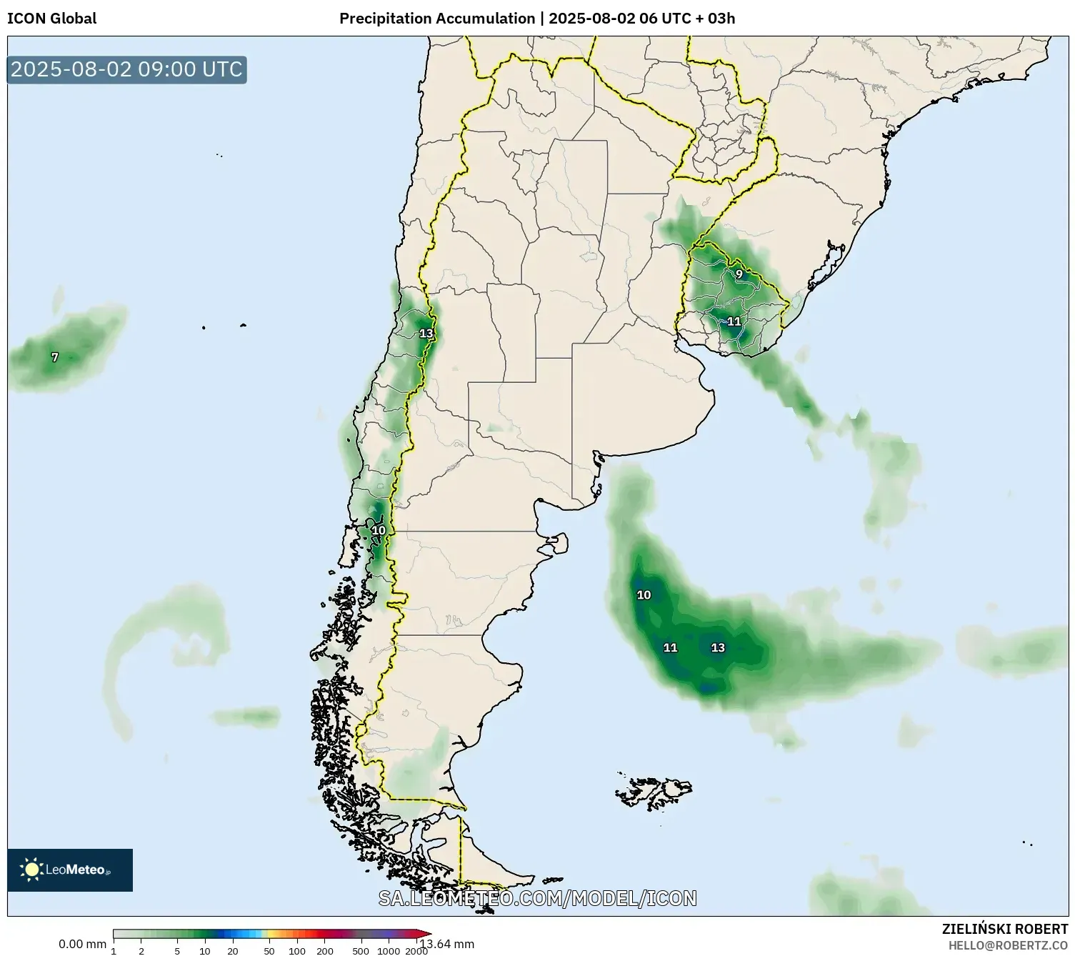 ICON model - Argentina, Akumulasi Curah Hujan ICON model - Argentina, Akumulasi Curah Hujan