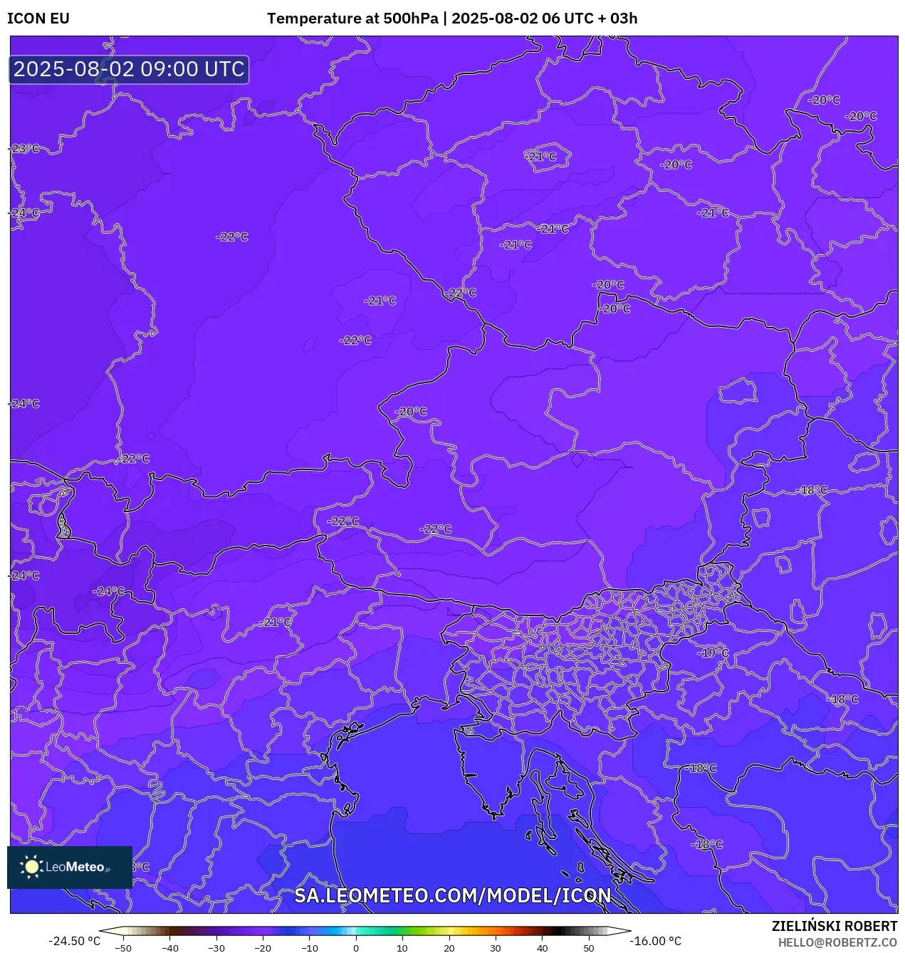 ICON model - Austria, Suhu 500 hPa ICON model - Austria, Suhu 500 hPa
