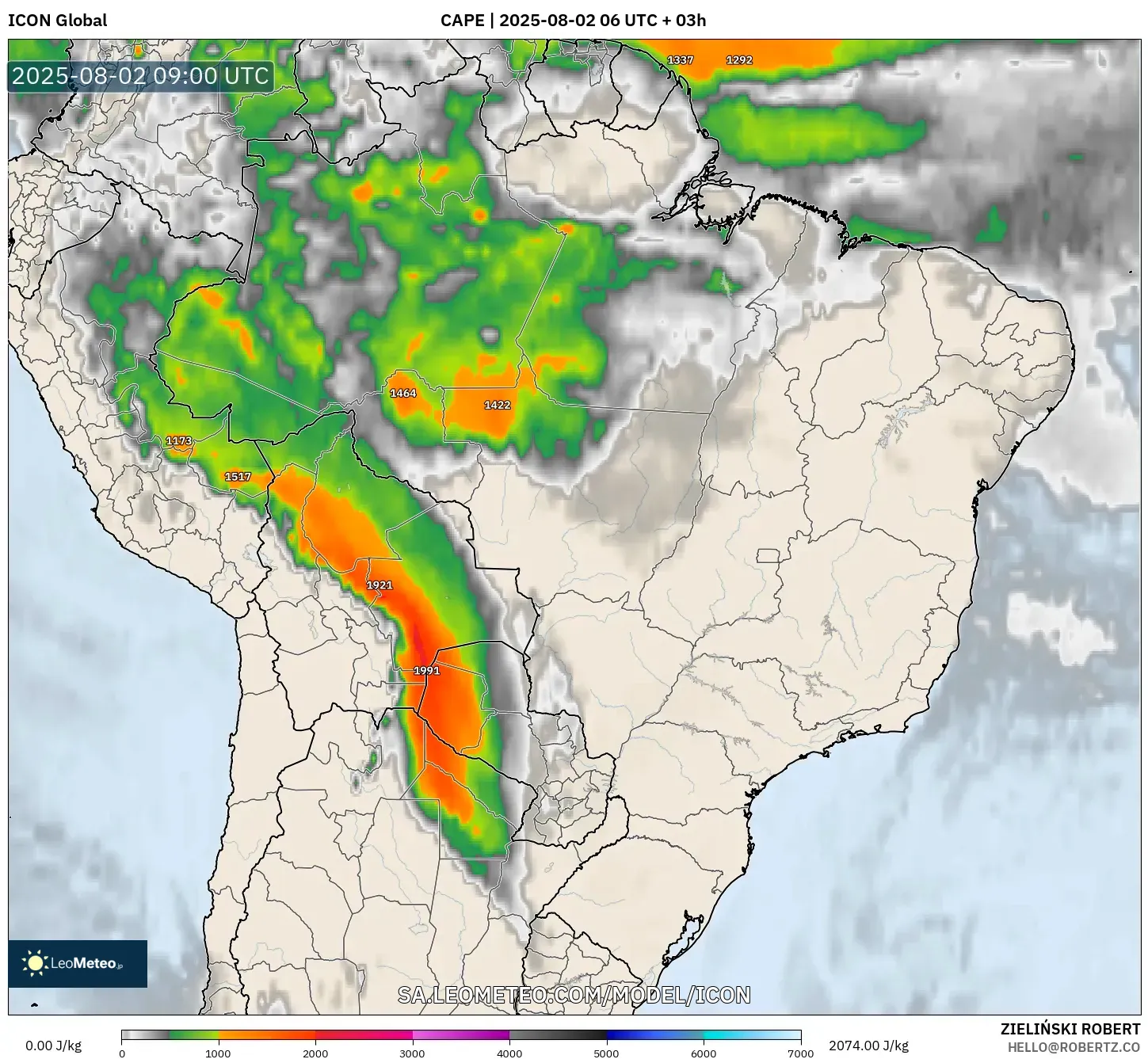 ICON model - Brazil, CAPE ICON model - Brazil, CAPE