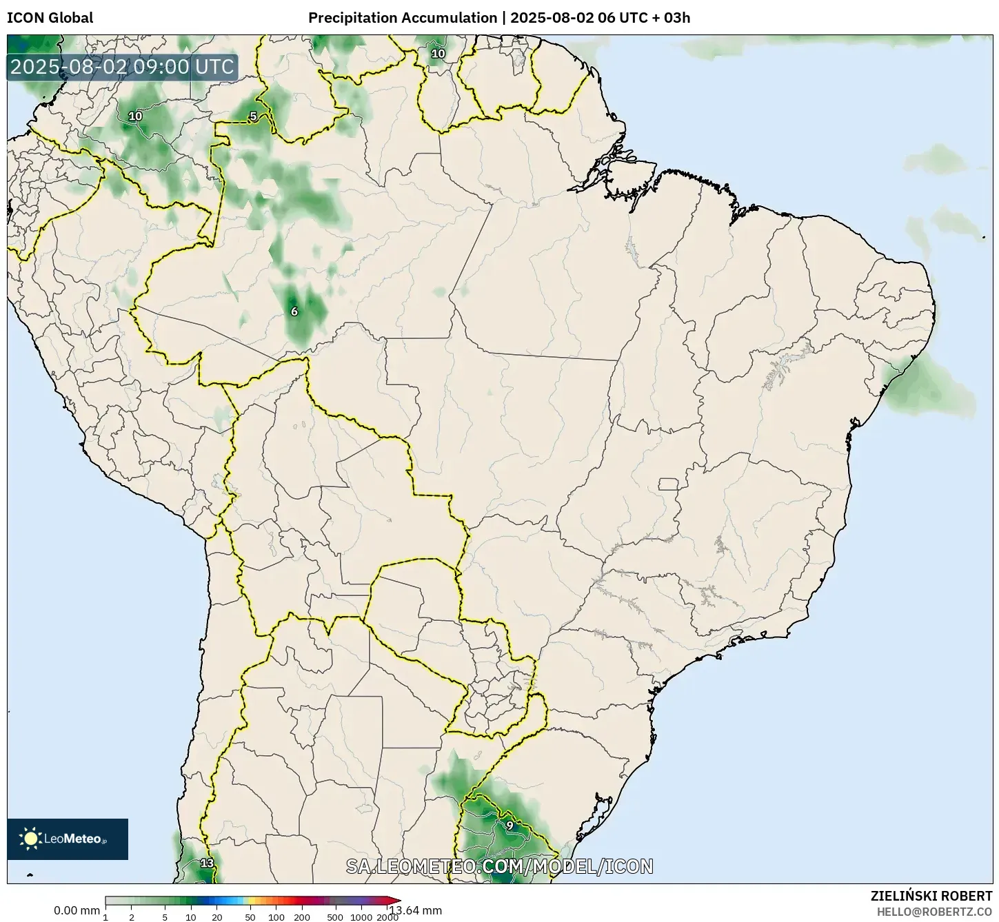 ICON model - Brasil, Akumulasi Curah Hujan ICON model - Brasil, Akumulasi Curah Hujan