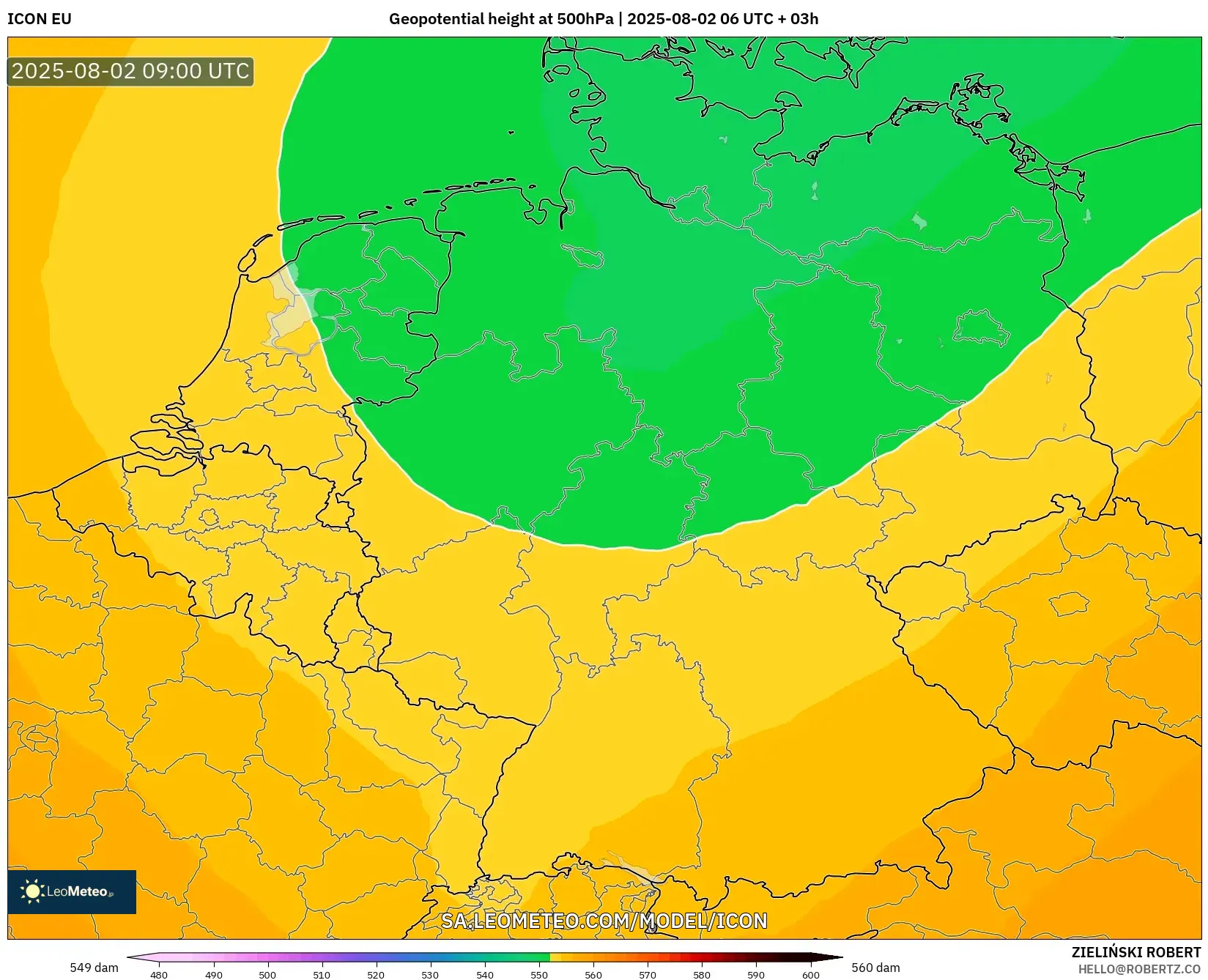 ICON model - Jerman, Ketinggian geopotensial pada 500 hPa ICON model - Jerman, Ketinggian geopotensial pada 500 hPa