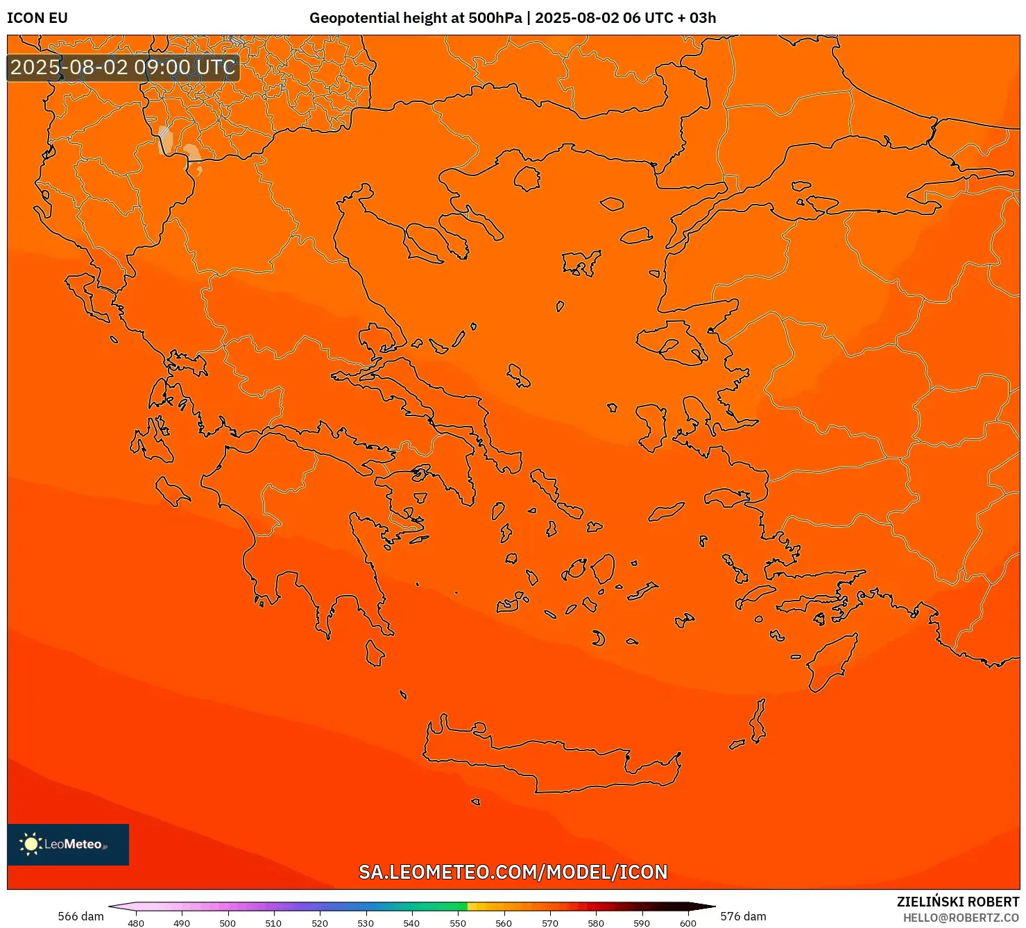 ICON model - Yunani, Ketinggian geopotensial pada 500 hPa ICON model - Yunani, Ketinggian geopotensial pada 500 hPa