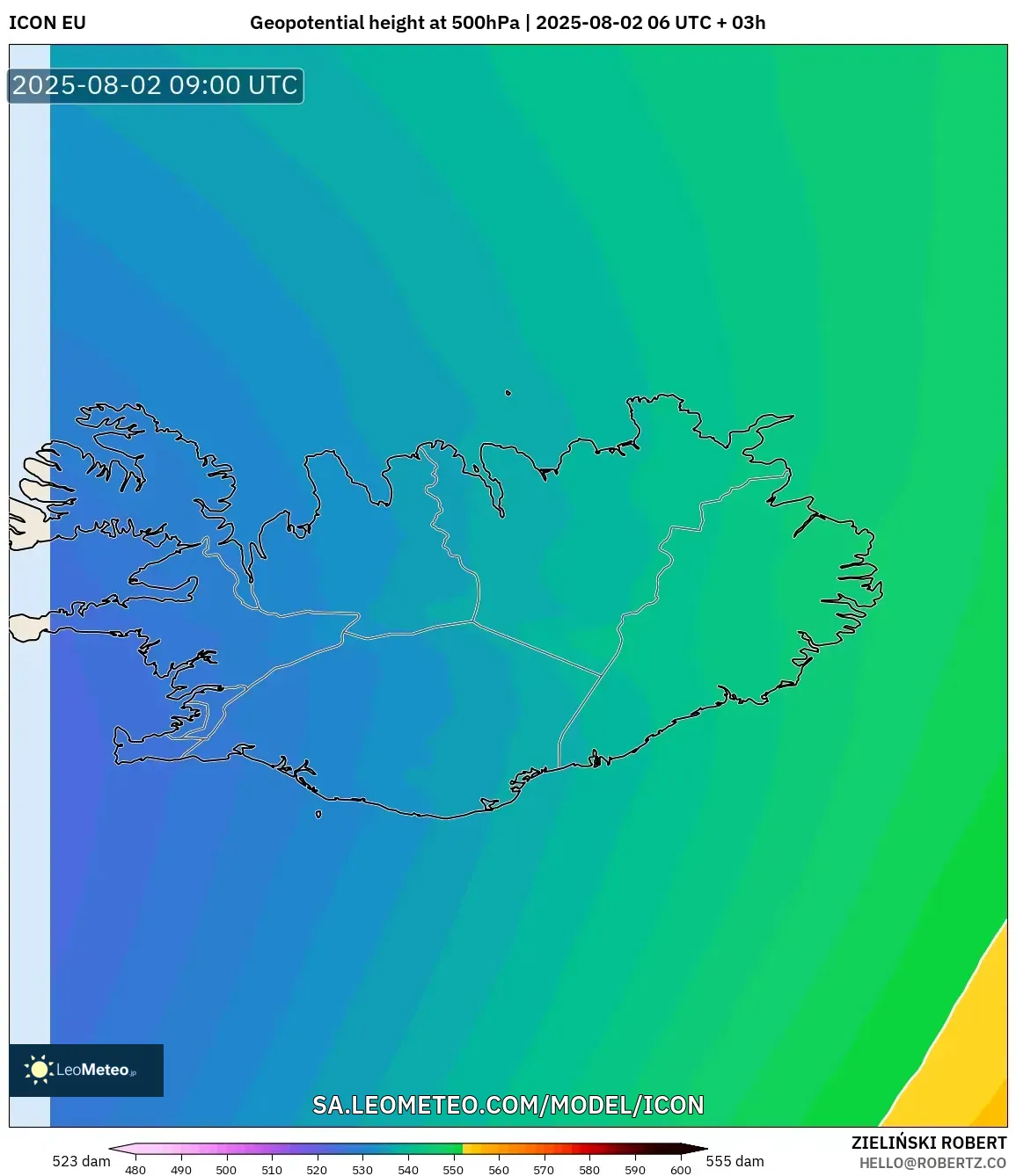 ICON model - Islandia, Ketinggian geopotensial pada 500 hPa ICON model - Islandia, Ketinggian geopotensial pada 500 hPa