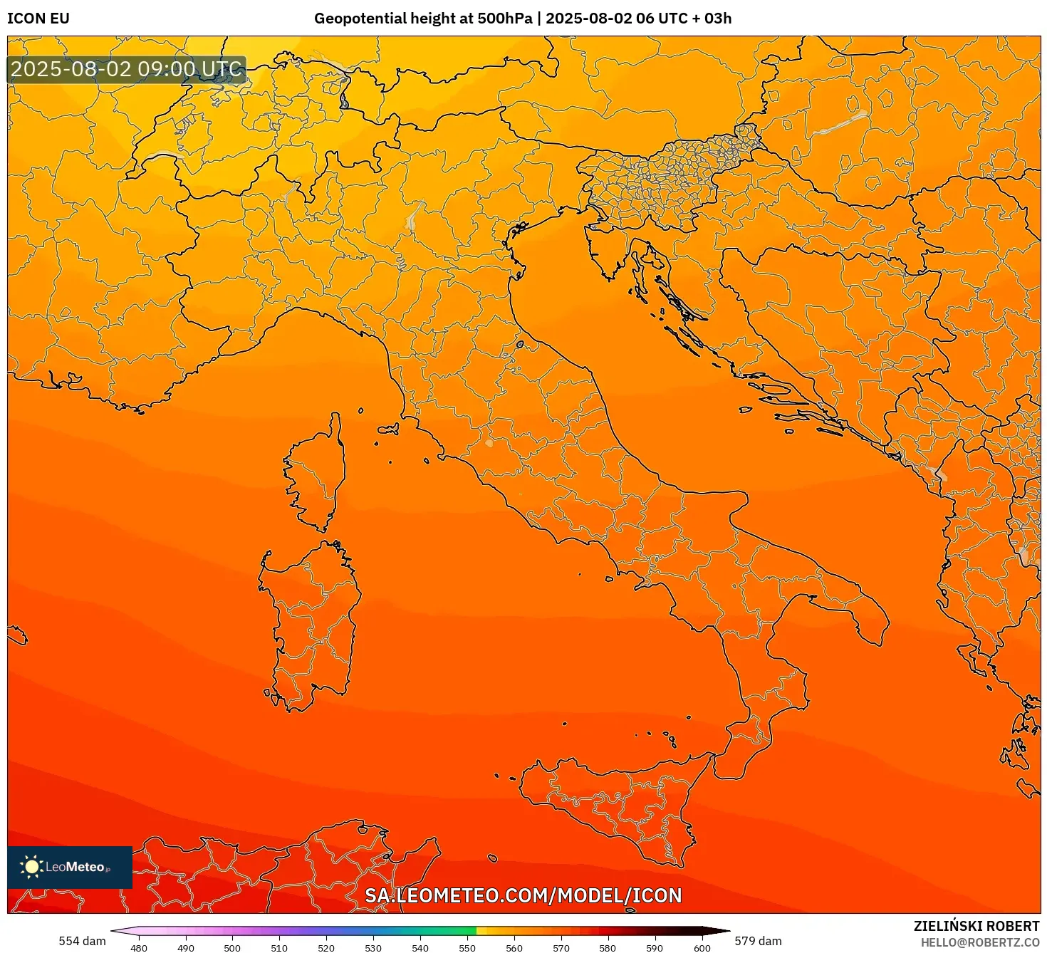 ICON model - Italia, Ketinggian geopotensial pada 500 hPa ICON model - Italia, Ketinggian geopotensial pada 500 hPa