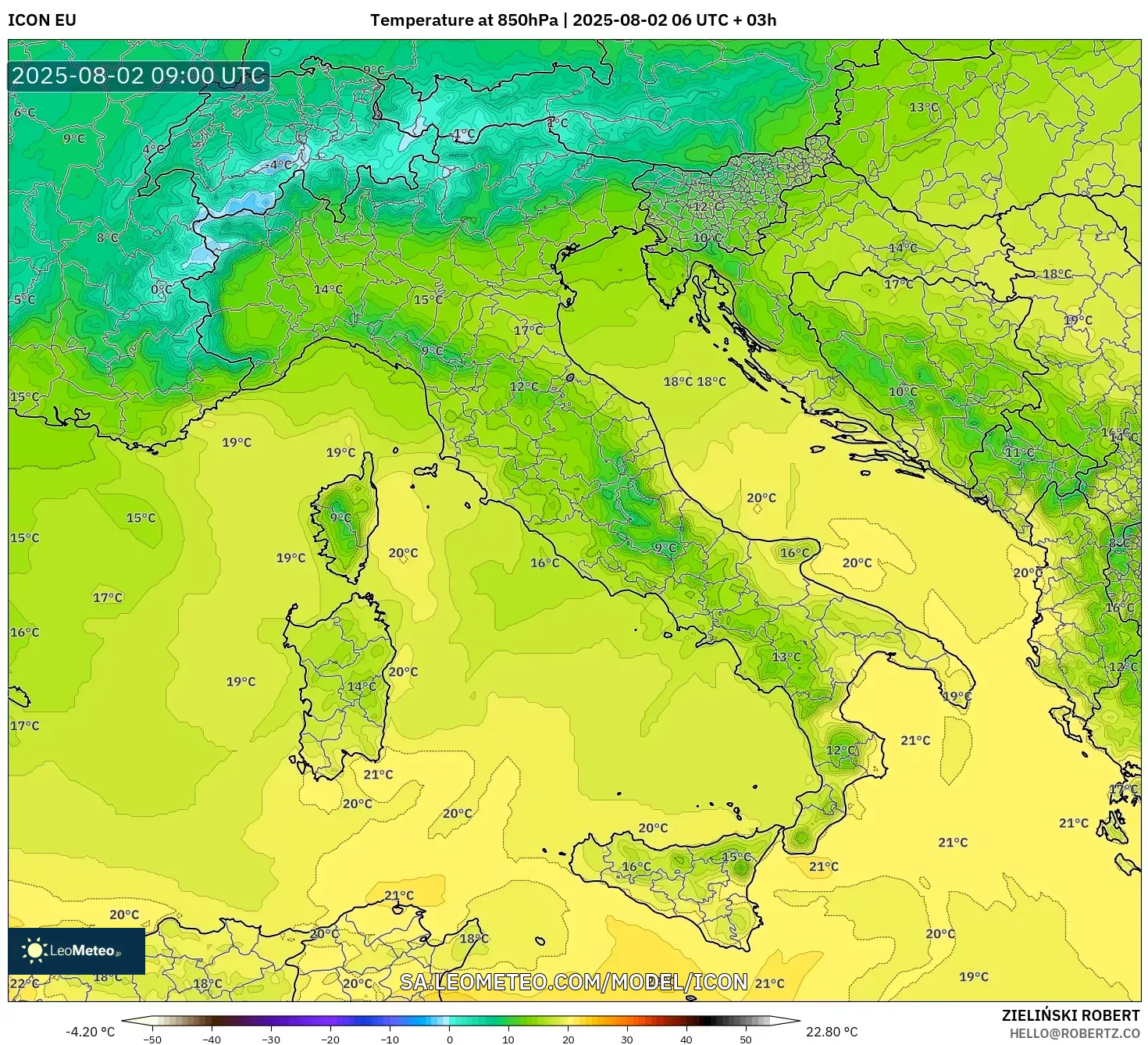 ICON model - Italia, Suhu 850 hPa