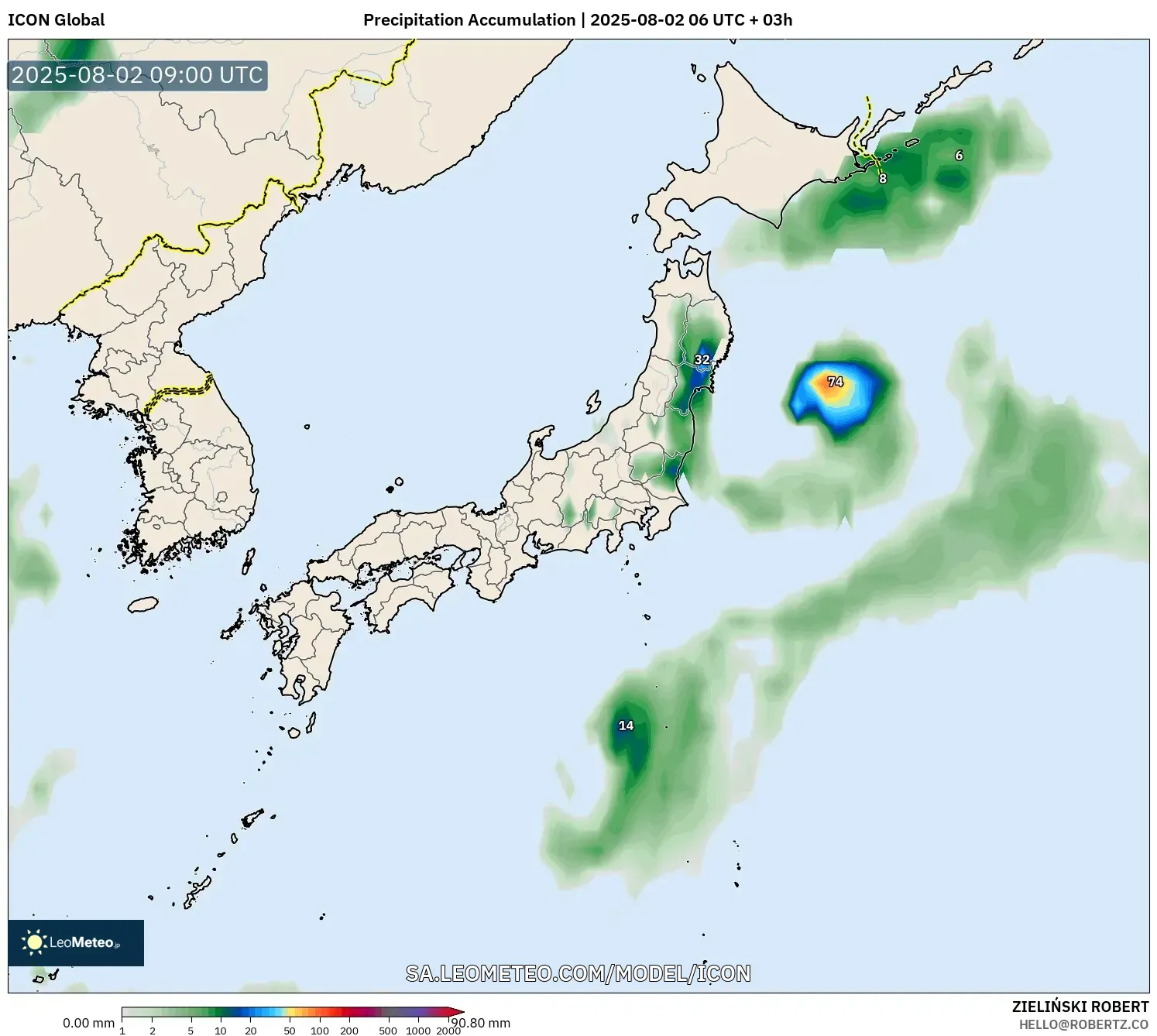 ICON model - Jepang, Akumulasi Curah Hujan