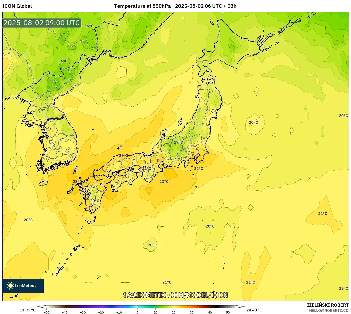 ICON model - Jepang, Suhu 850 hPa