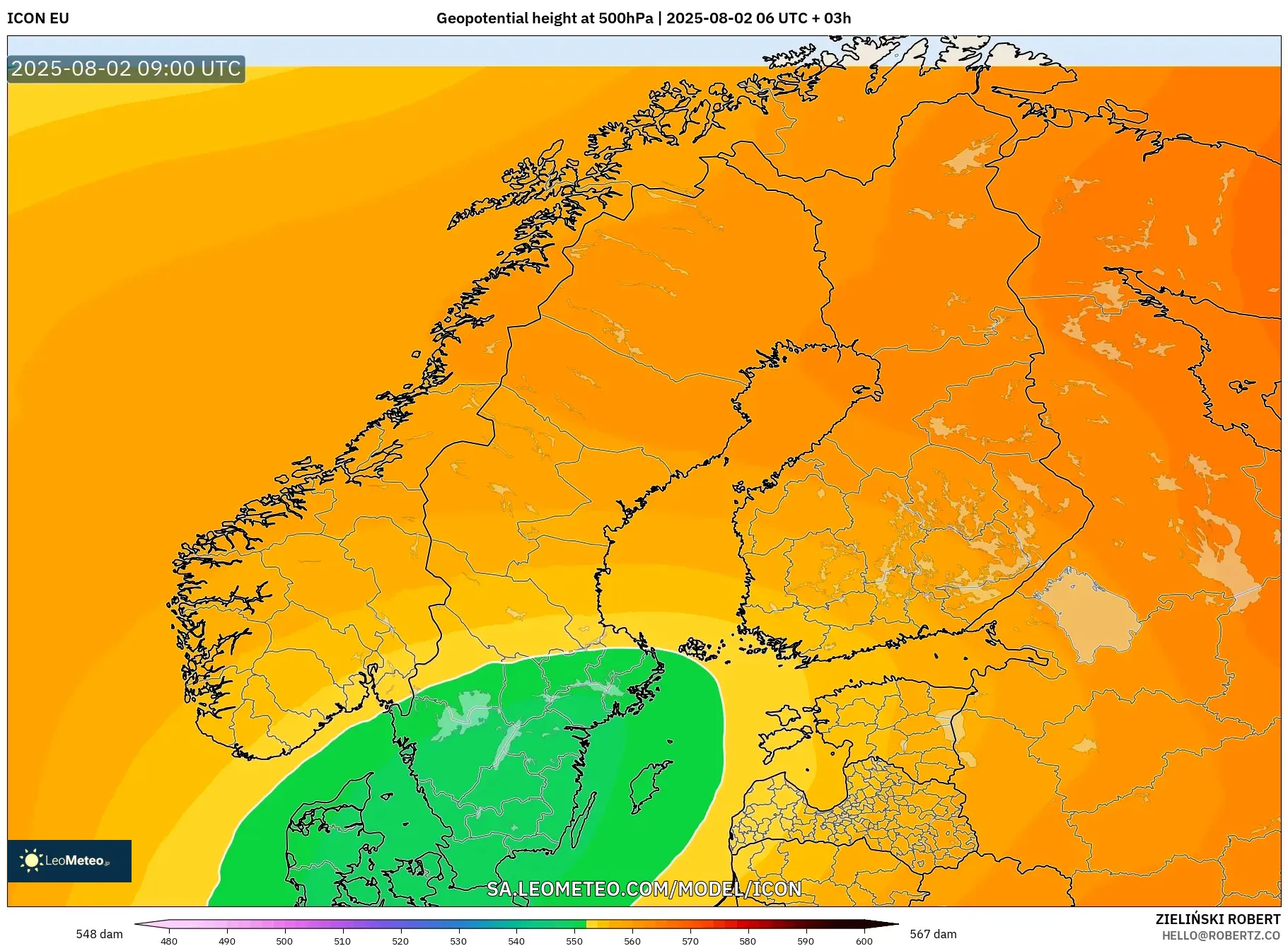ICON model - Skandinavia, Ketinggian geopotensial pada 500 hPa