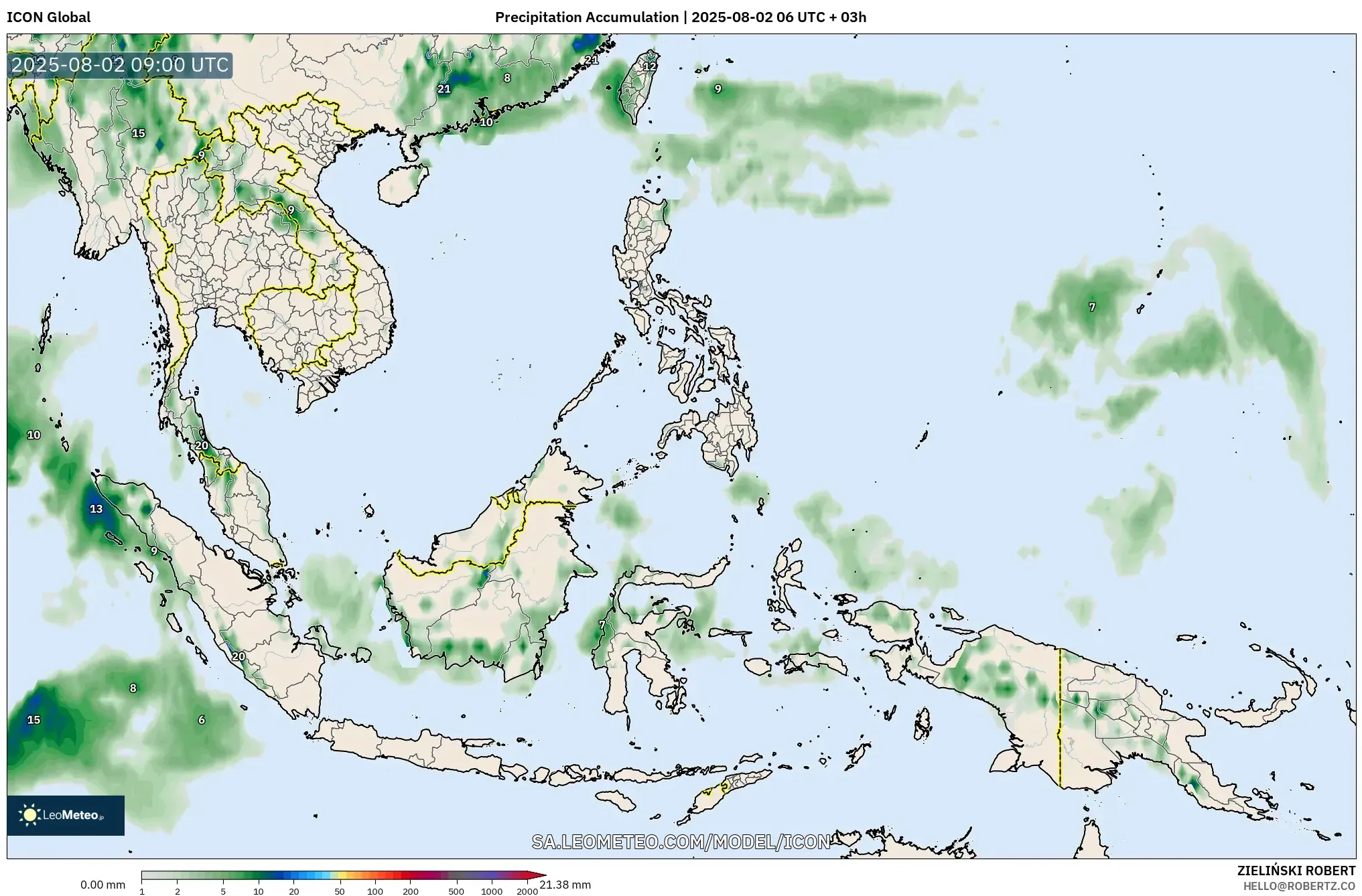 ICON model - Asia Tenggara, Akumulasi Curah Hujan ICON model - Asia Tenggara, Akumulasi Curah Hujan