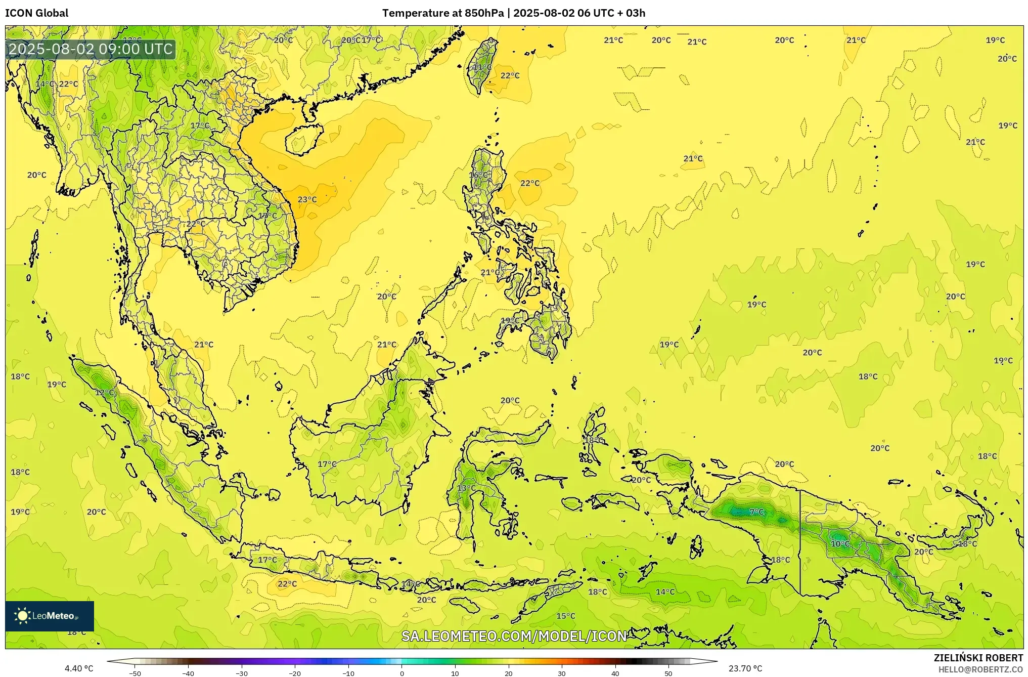 ICON model - Asia Tenggara, Suhu 850 hPa ICON model - Asia Tenggara, Suhu 850 hPa
