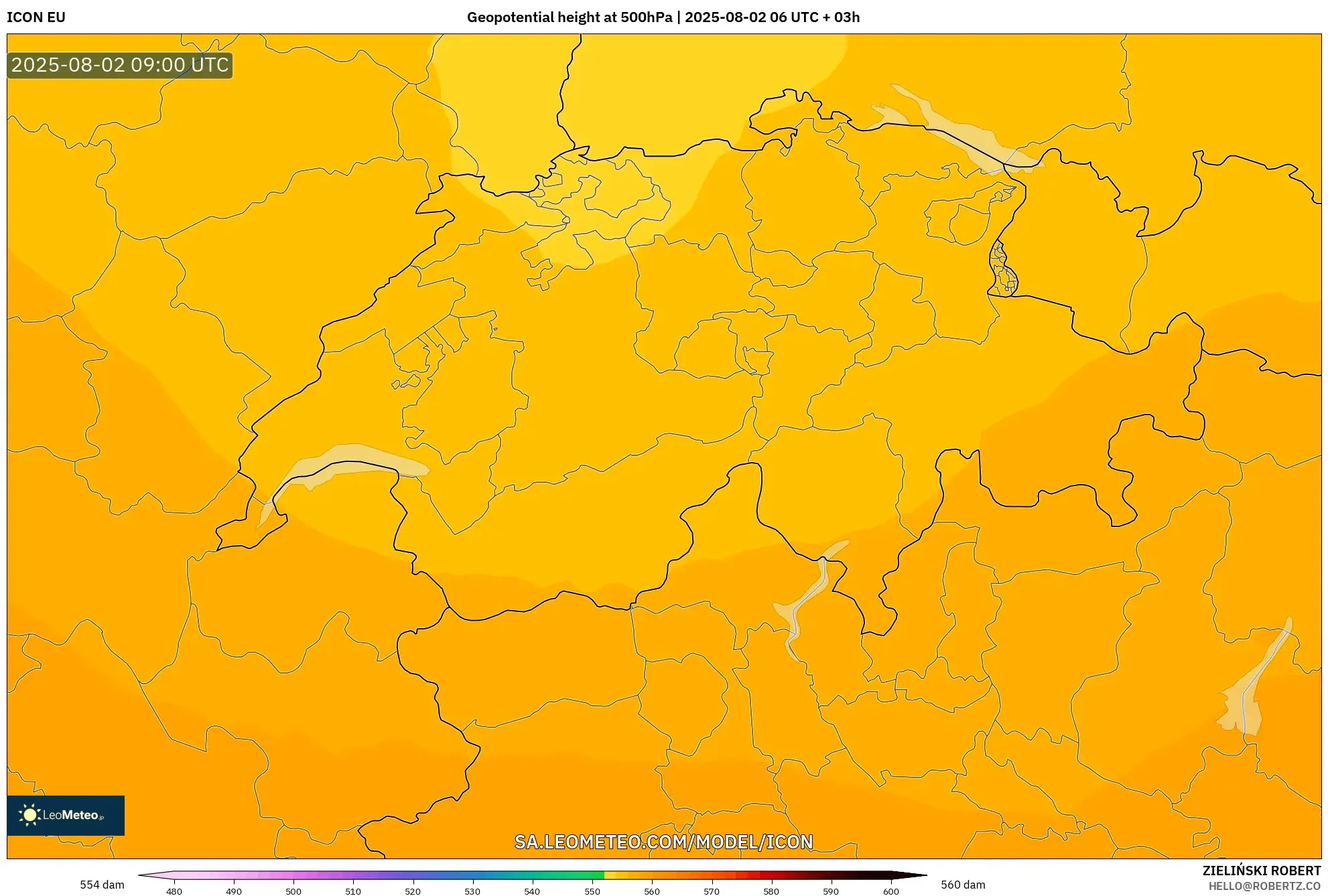 ICON model - Swiss, Ketinggian geopotensial pada 500 hPa ICON model - Swiss, Ketinggian geopotensial pada 500 hPa