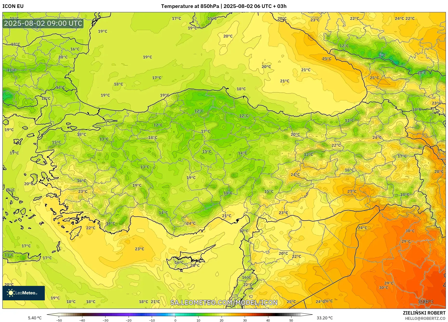 ICON model - Turki, Suhu 850 hPa