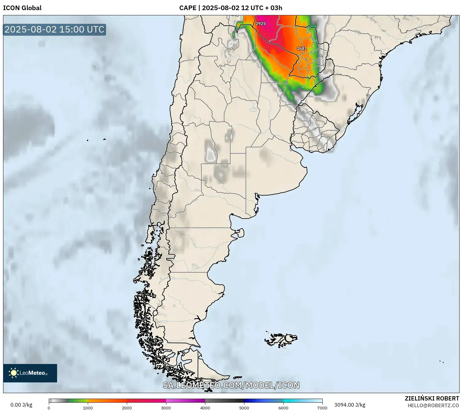 ICON model - Argentina, CAPE ICON model - Argentina, CAPE