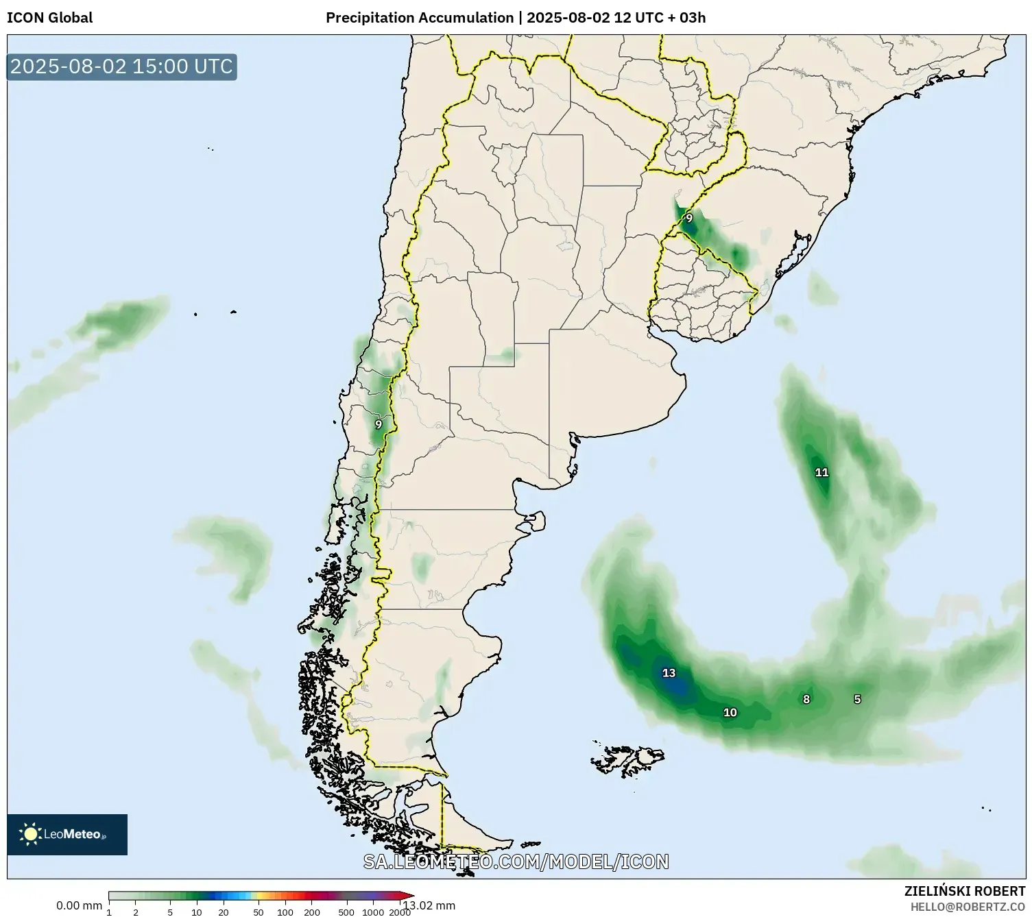 ICON model - Argentina, Precipitation Accumulation ICON model - Argentina, Precipitation Accumulation