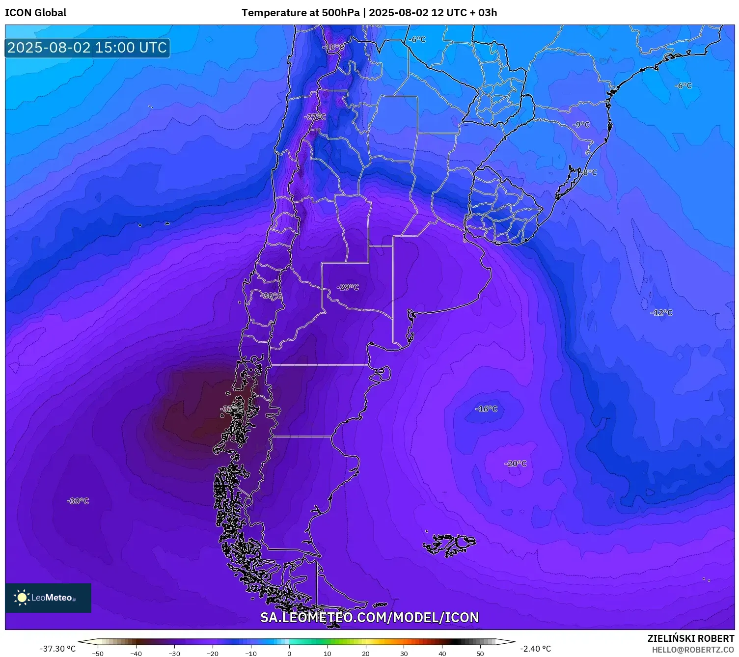 ICON model - Argentina, Suhu 500 hPa ICON model - Argentina, Suhu 500 hPa
