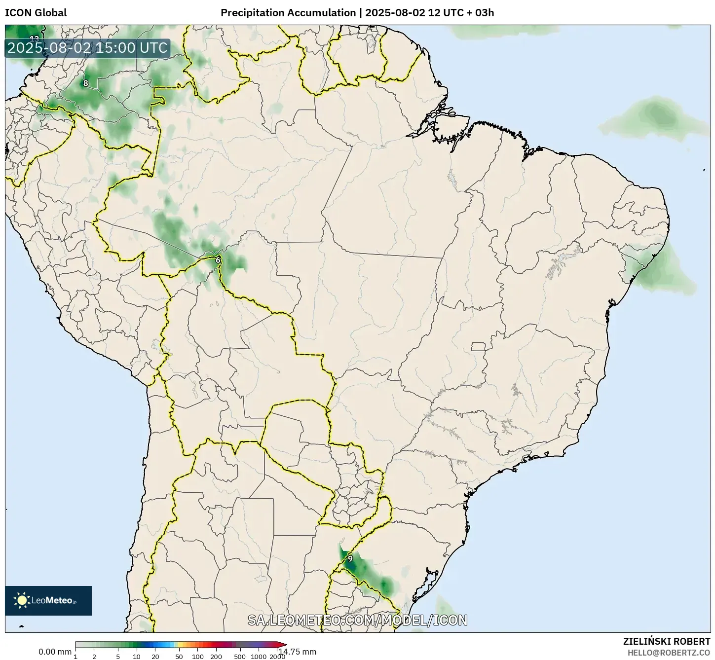 ICON model - Brazil, Pengumpulan Hujan