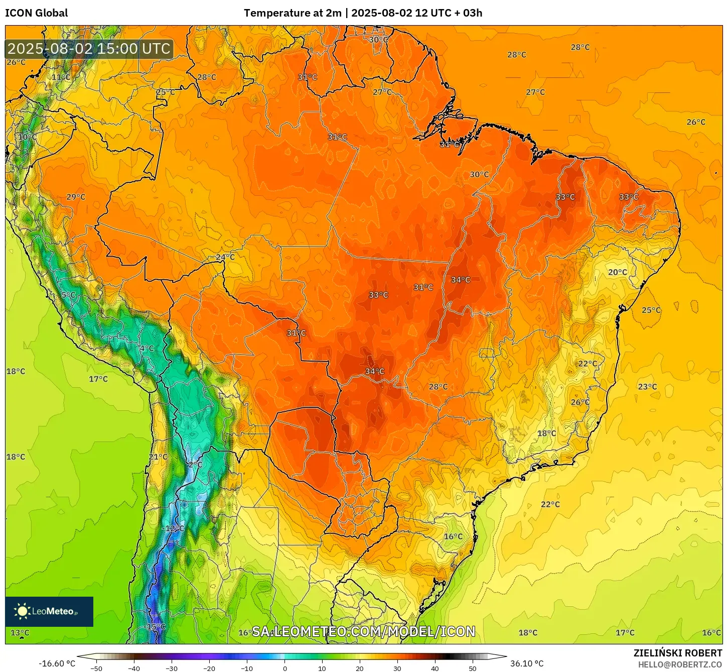ICON model - Brazil, Suhu pada 2 m