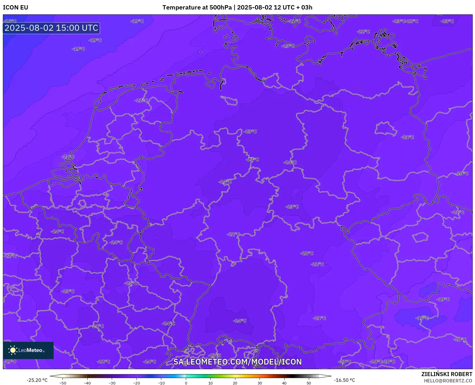 ICON model - Jerman, Suhu 500 hPa ICON model - Jerman, Suhu 500 hPa