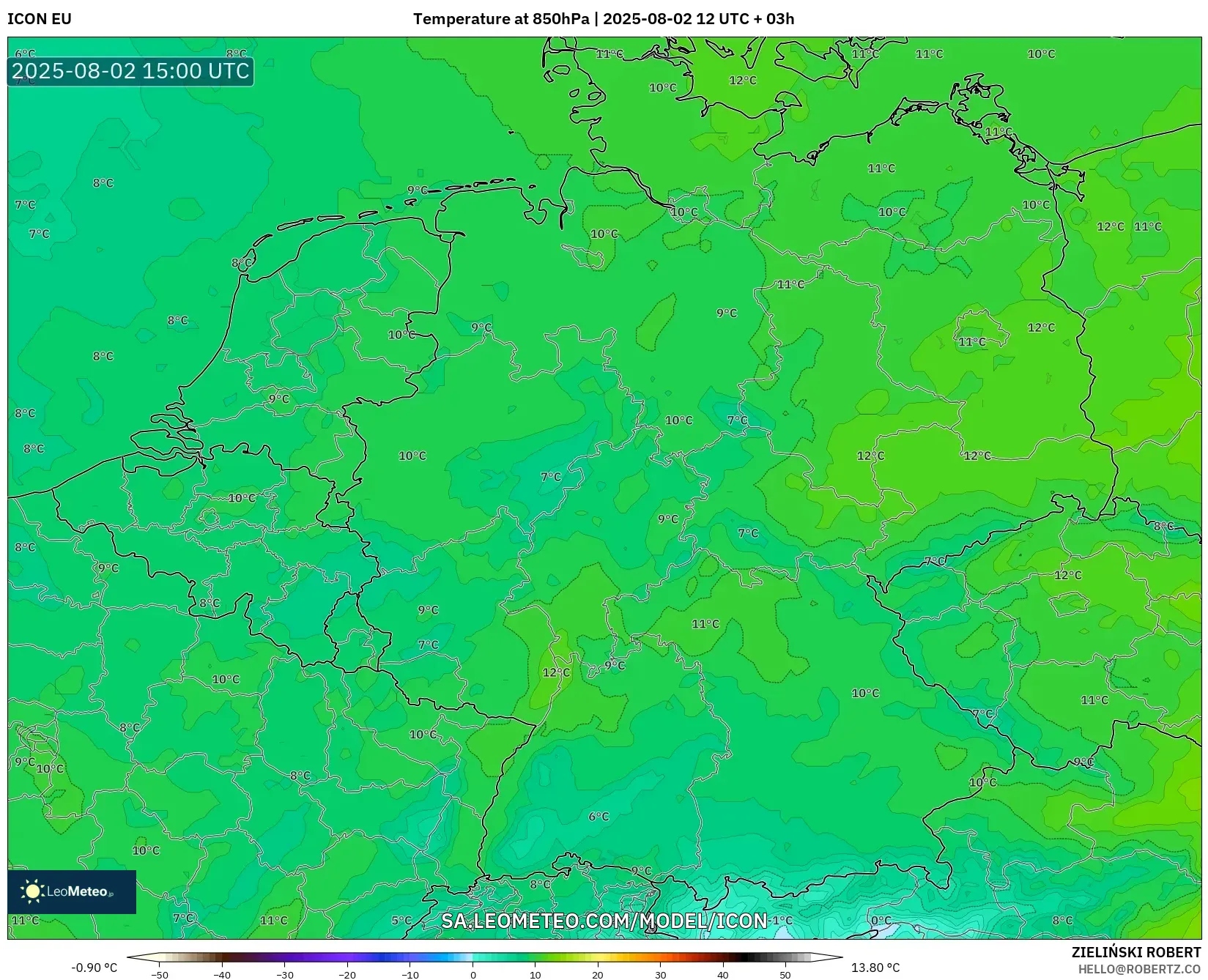 ICON model - Jerman, Suhu 850 hPa ICON model - Jerman, Suhu 850 hPa
