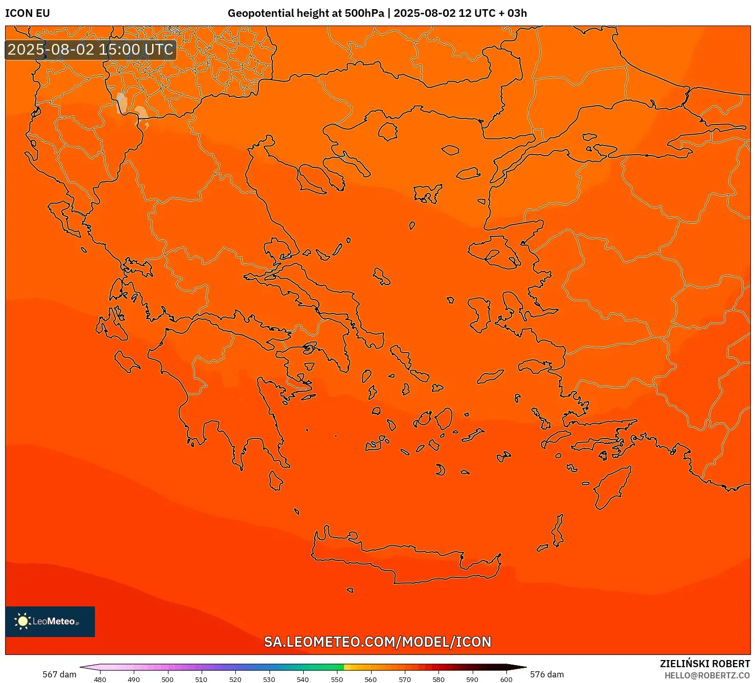 ICON model - Yunani, Ketinggian geopotensial pada 500 hPa