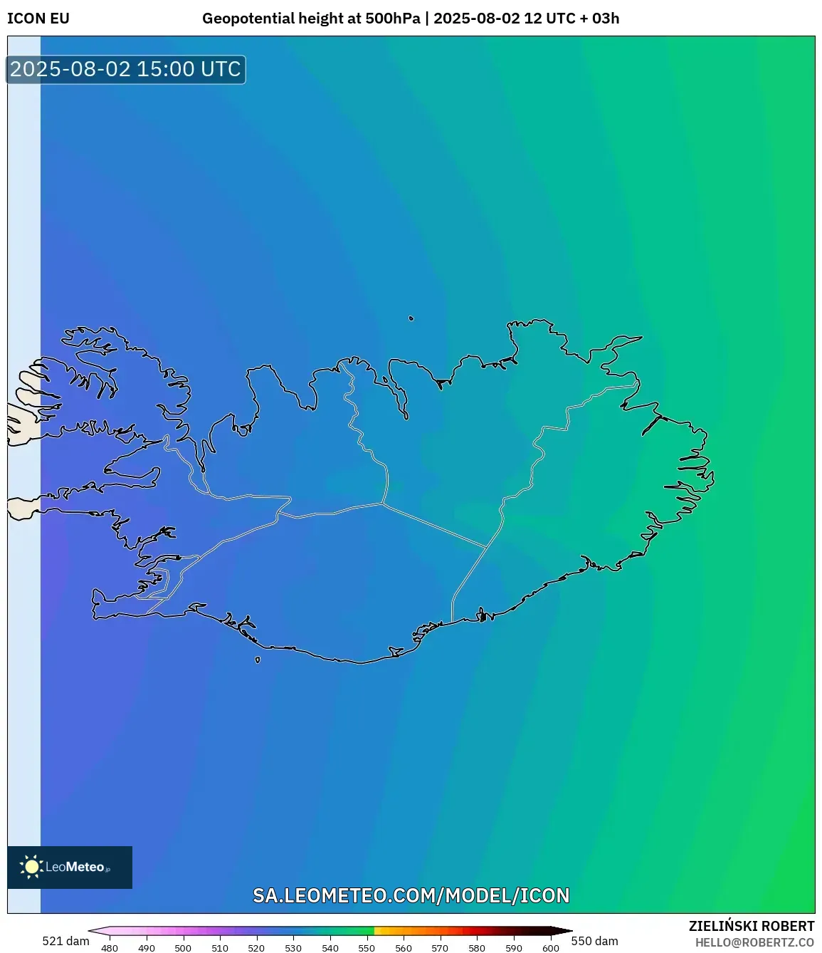 ICON model - Iceland, Ketinggian geopotensial pada 500 hPa ICON model - Iceland, Ketinggian geopotensial pada 500 hPa