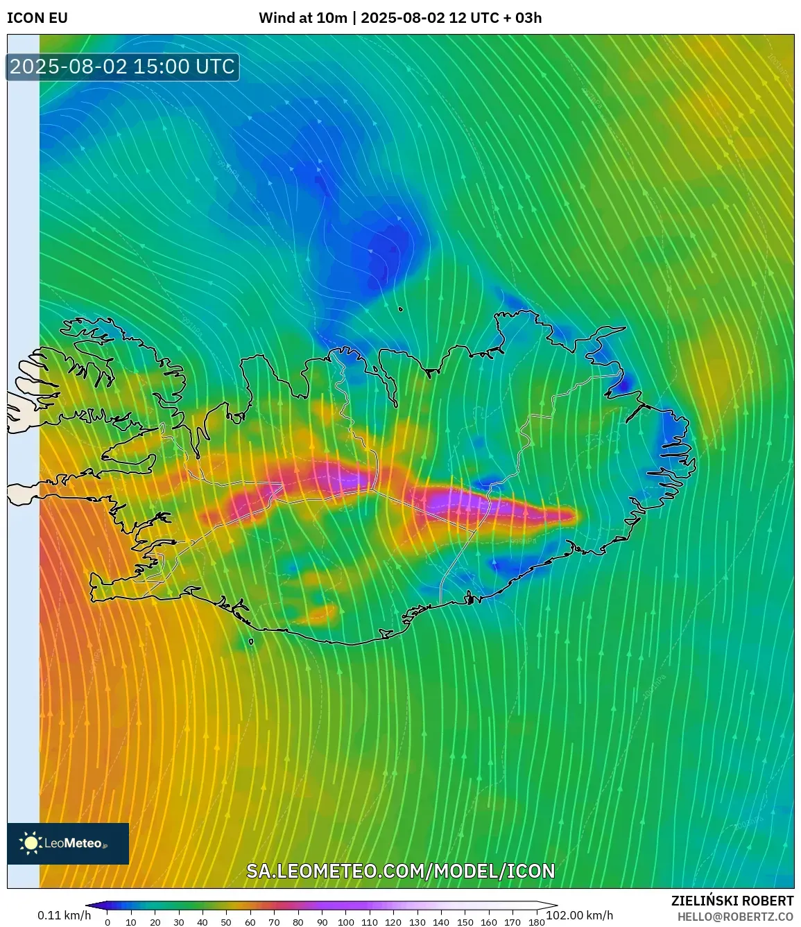 ICON model - Iceland, Angin 10 m