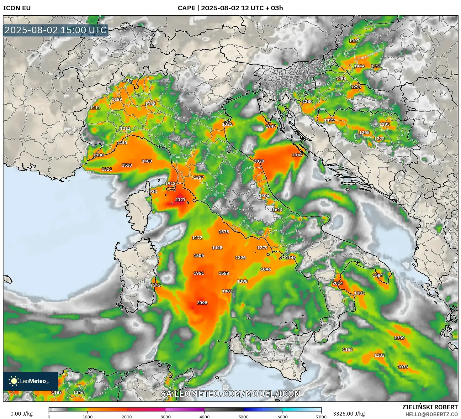 ICON model - Italia, CAPE