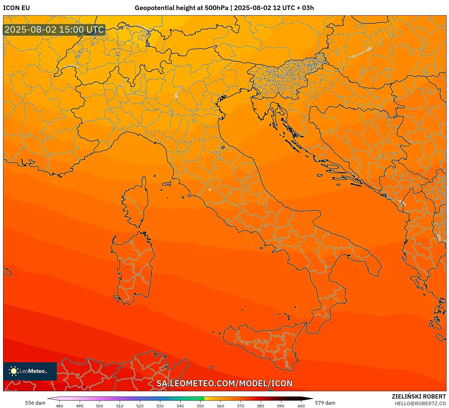 ICON model - Itali, Ketinggian geopotensial pada 500 hPa ICON model - Itali, Ketinggian geopotensial pada 500 hPa