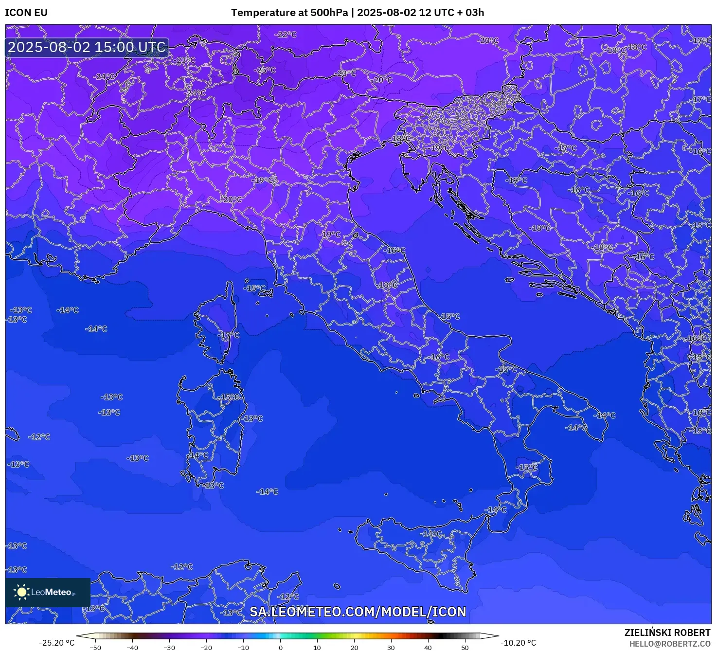 ICON model - Italia, Suhu 500 hPa