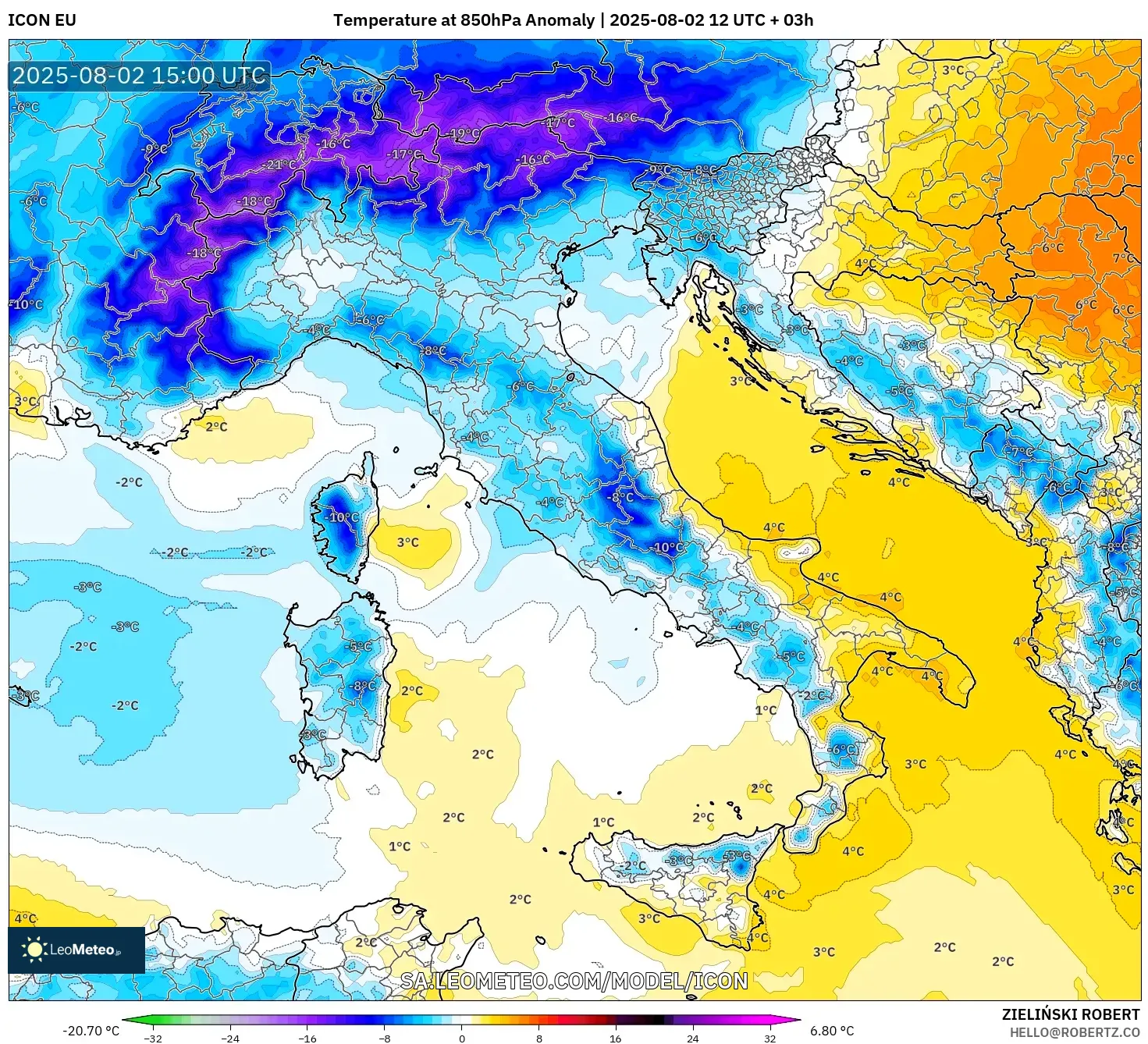 ICON model - Italia, Anomali Suhu 850 hPa